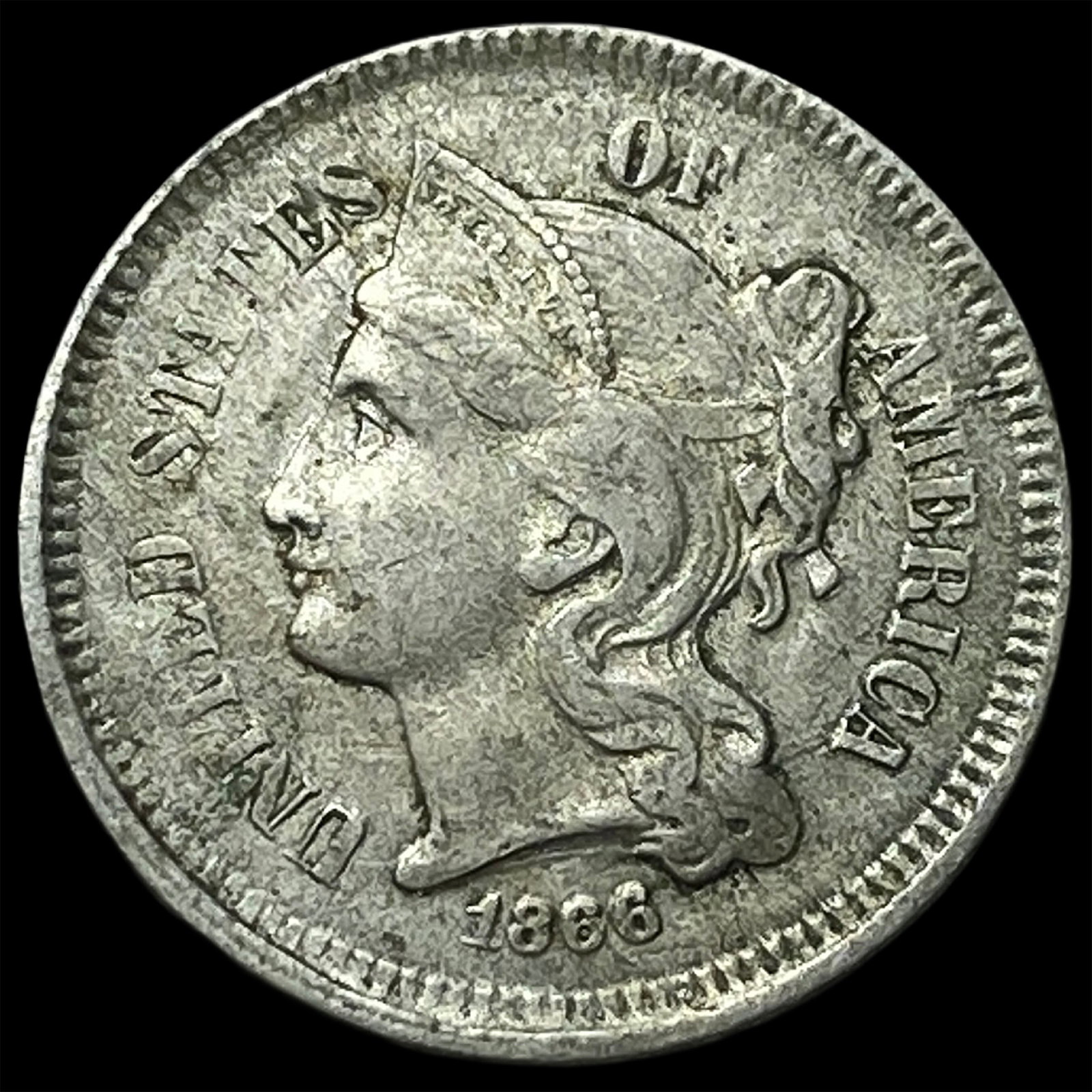 1866 Nickel Three-Cent Piece NEARLY UNCIRCULATED (1 of 2)