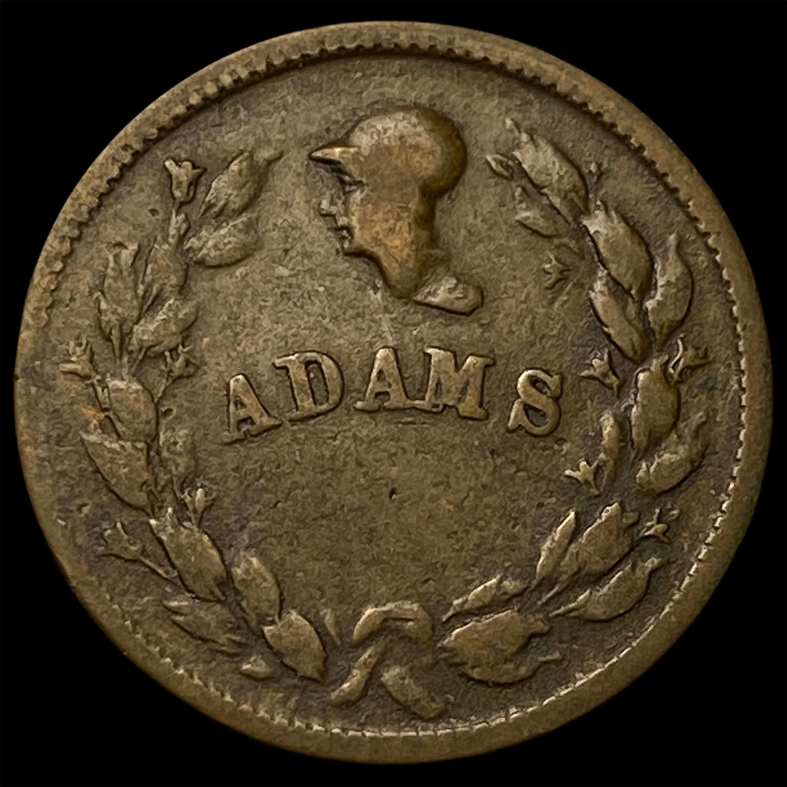 Civil War token from Philadelphia featuring "Adams" and "Ton Hall 457 North 3rd St Phila." NEARLY (1 of 2)