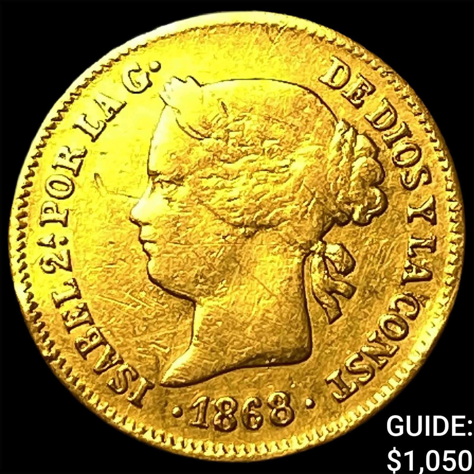 1868 Philippines Gold 1 Peso .0476 AGW: 1868 Philippines Gold 1 Peso .0476 AGW