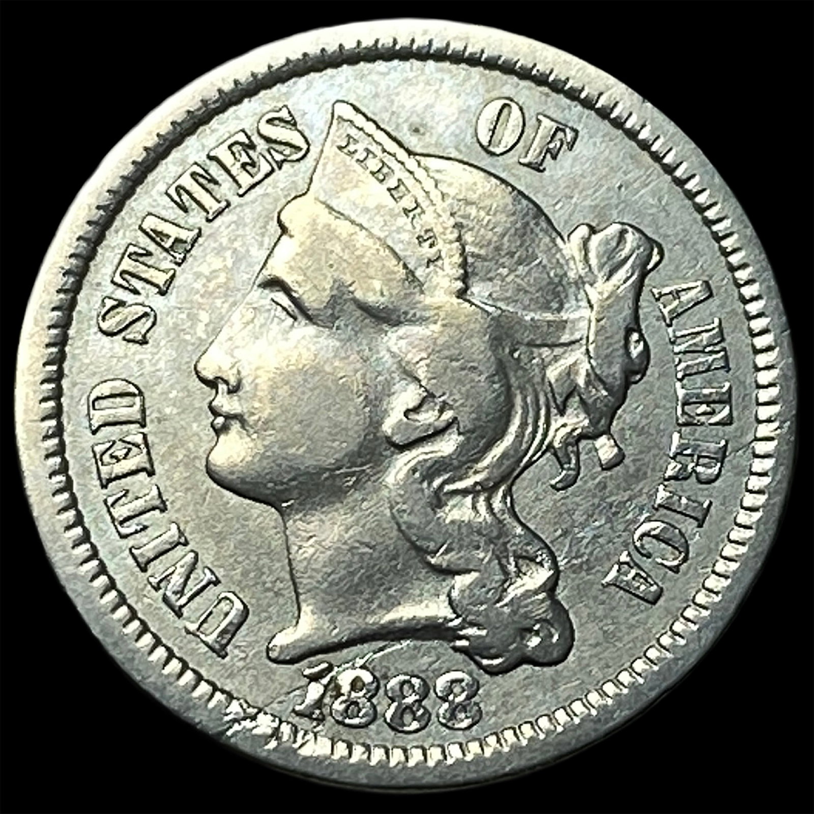 1888 Nickel Three-Cent Piece NEARLY UNCIRCULATED: 1888 Nickel Three-Cent Piece NEARLY UNCIRCULATED