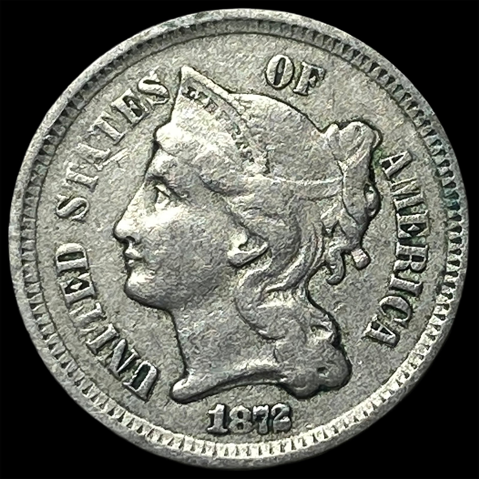 1872 Nickel Three-Cent Piece NEARLY UNCIRCULATED: 1872 Nickel Three-Cent Piece NEARLY UNCIRCULATED