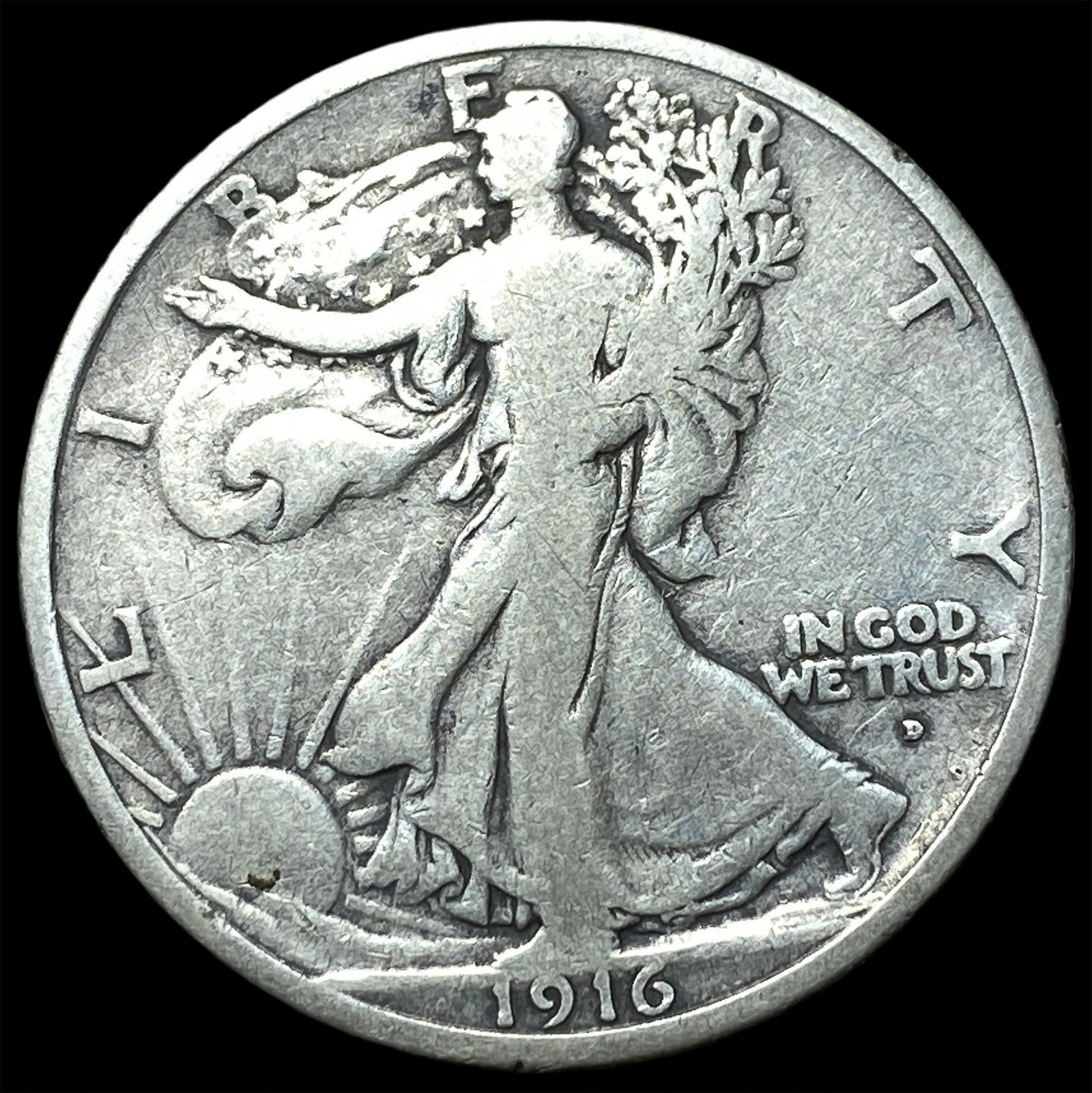 1916-D Silver Walking Liberty Half Dollar LIGHTLY CIRCULATED: 1916-D Silver Walking Liberty Half Dollar LIGHTLY CIRCULATED