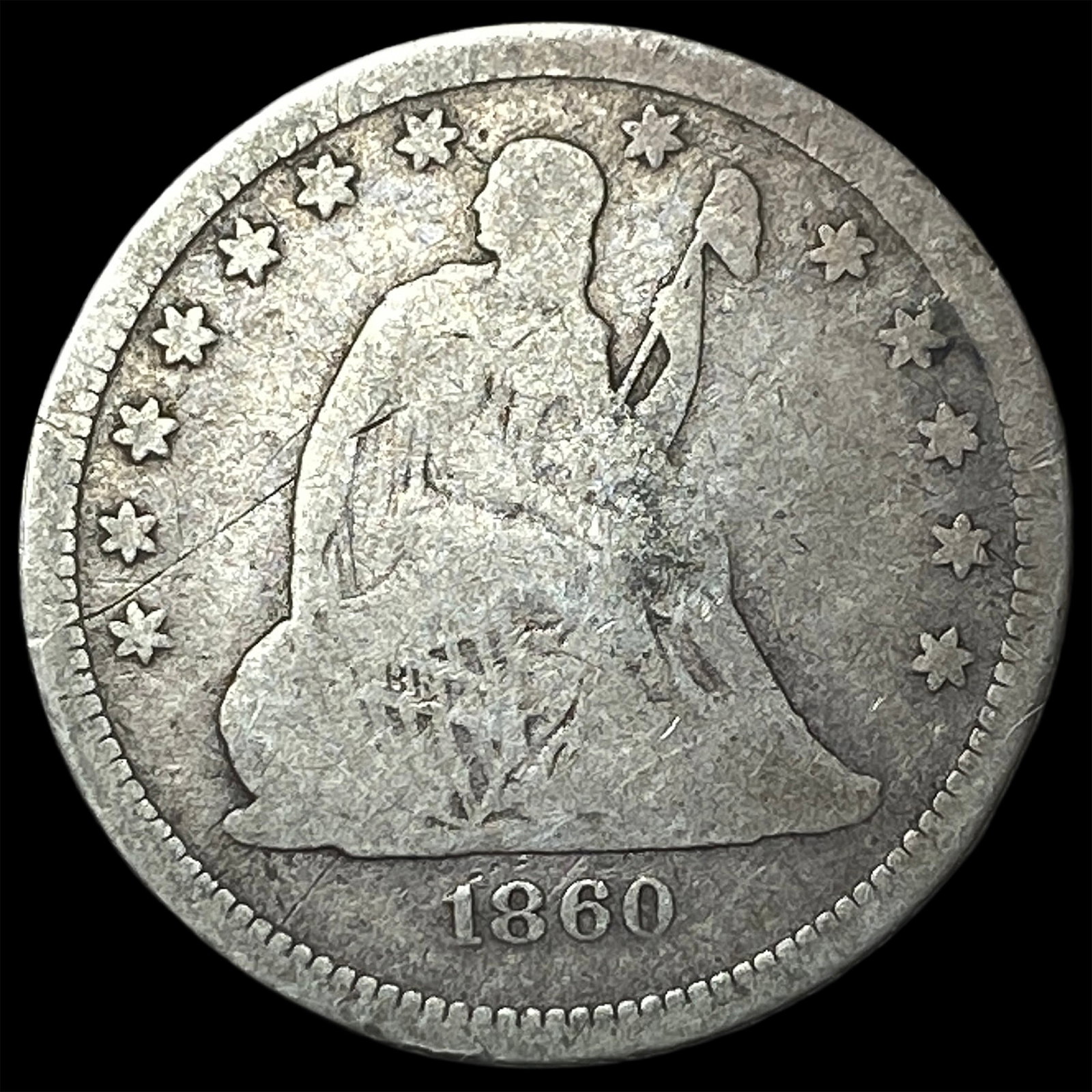 1860 Seated Liberty Quarter NICELY CIRCULATED: 1860 Seated Liberty Quarter NICELY CIRCULATED