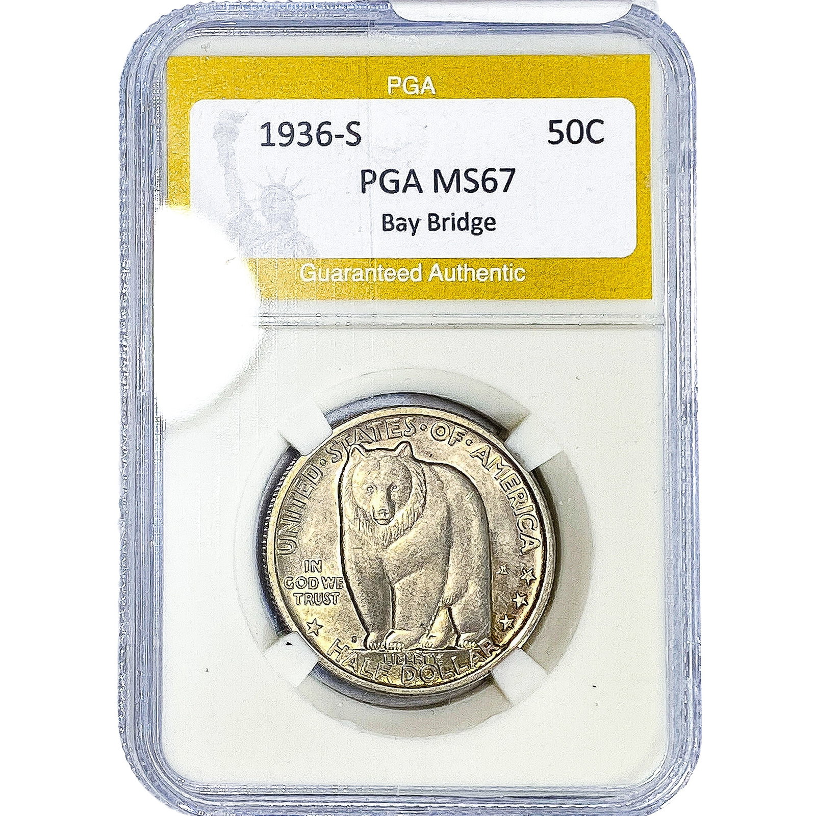 1936-S Bay Bridge Half Dollar PGA MS67: 1936-S Bay Bridge Half Dollar PGA MS67