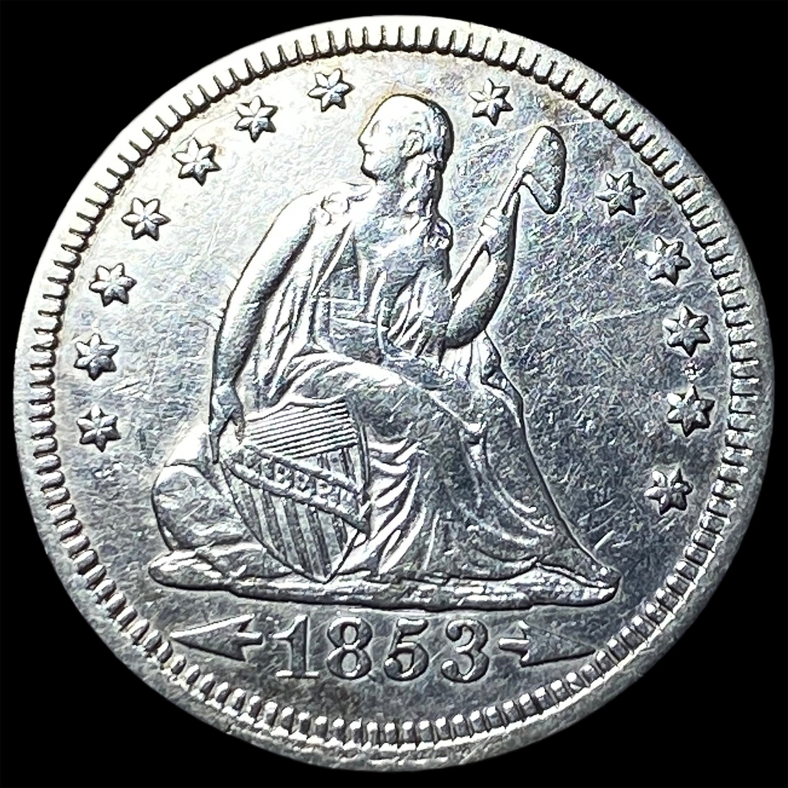 1853 Arrows Seated Liberty Quarter NEARLY UNCIRCULATED: 1853 Arrows Seated Liberty Quarter NEARLY UNCIRCULATED