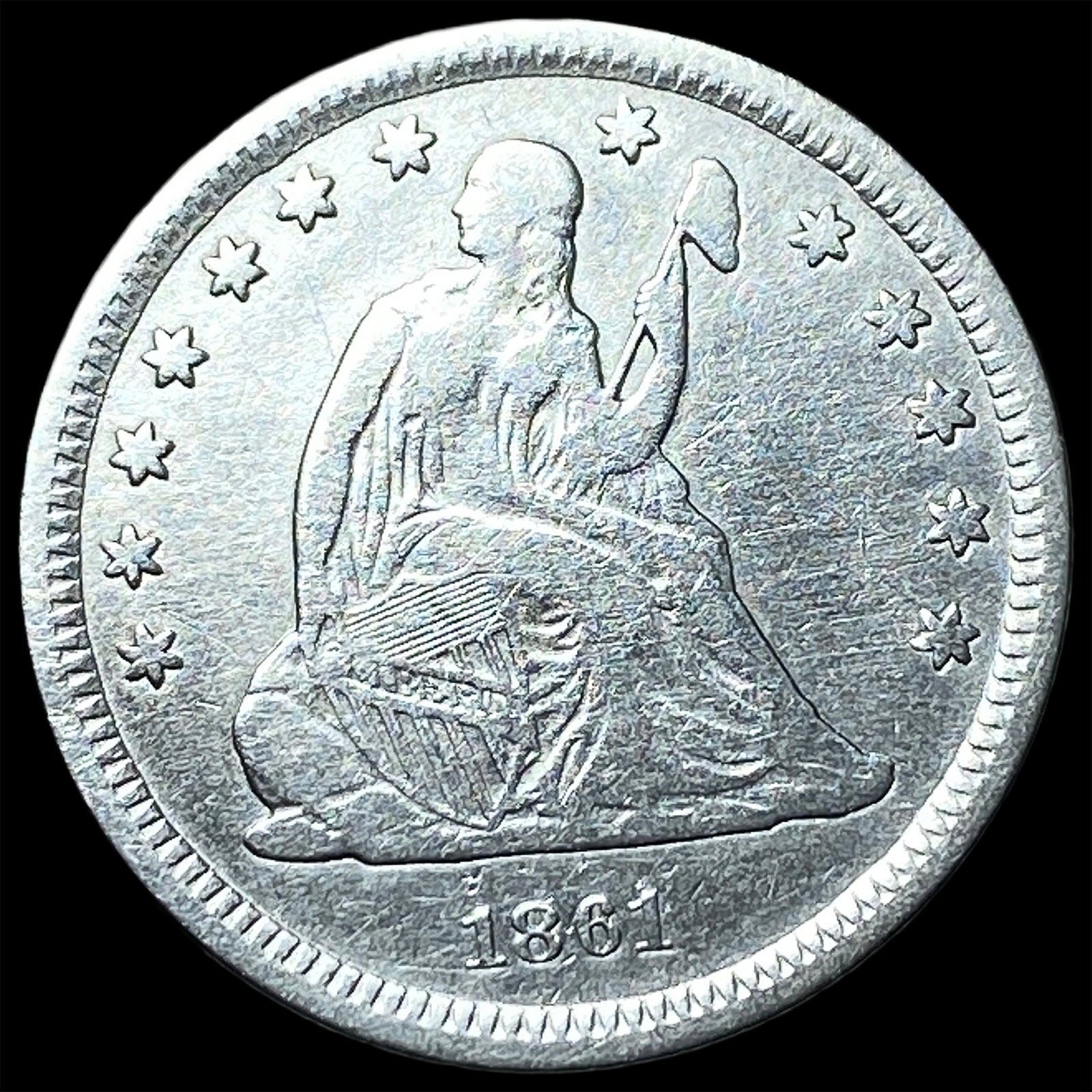 1861 Seated Liberty Quarter NEARLY UNCIRCULATED: 1861 Seated Liberty Quarter NEARLY UNCIRCULATED