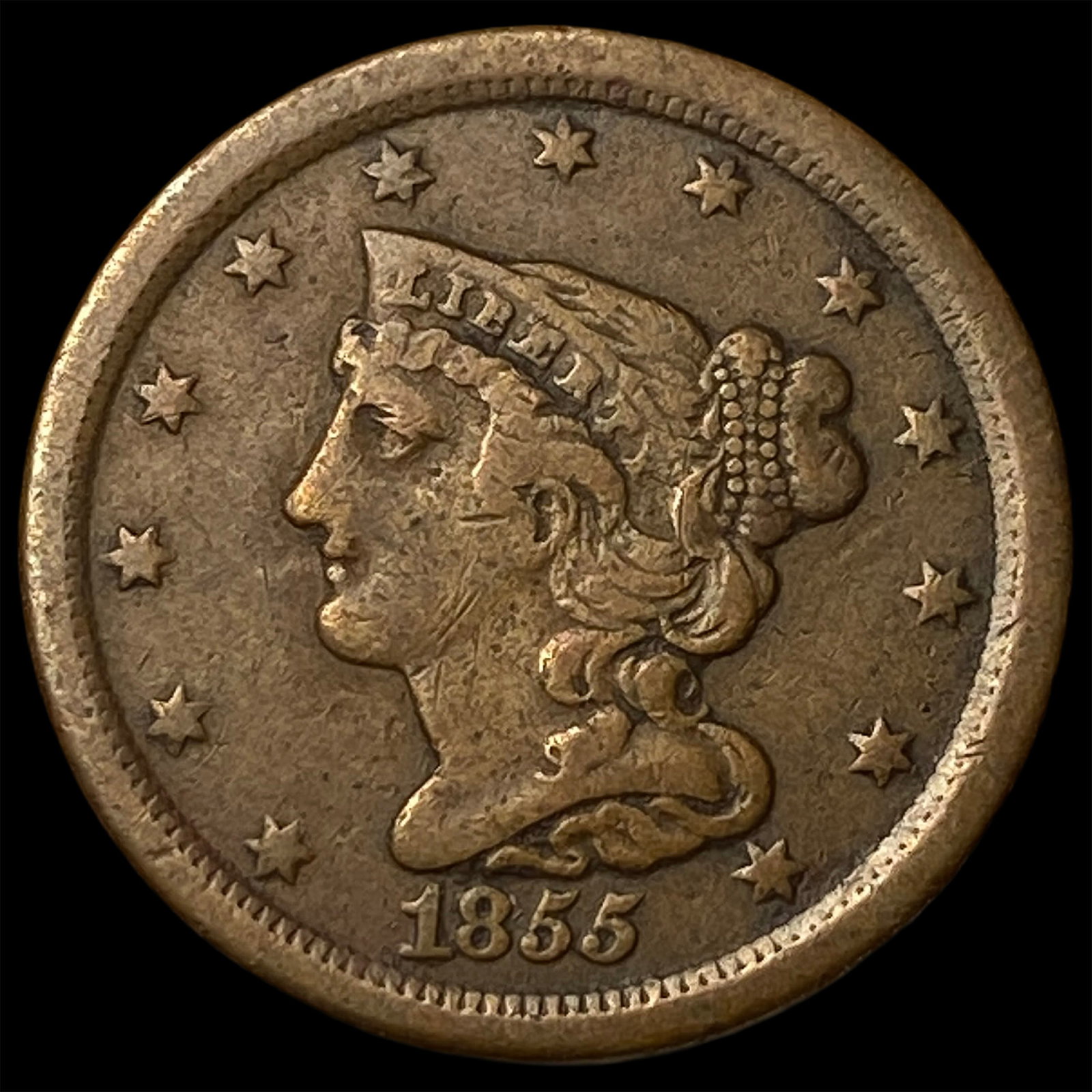 1855 Braided Hair Half Cent LIGHTLY CIRCULATED: 1855 Braided Hair Half Cent LIGHTLY CIRCULATED