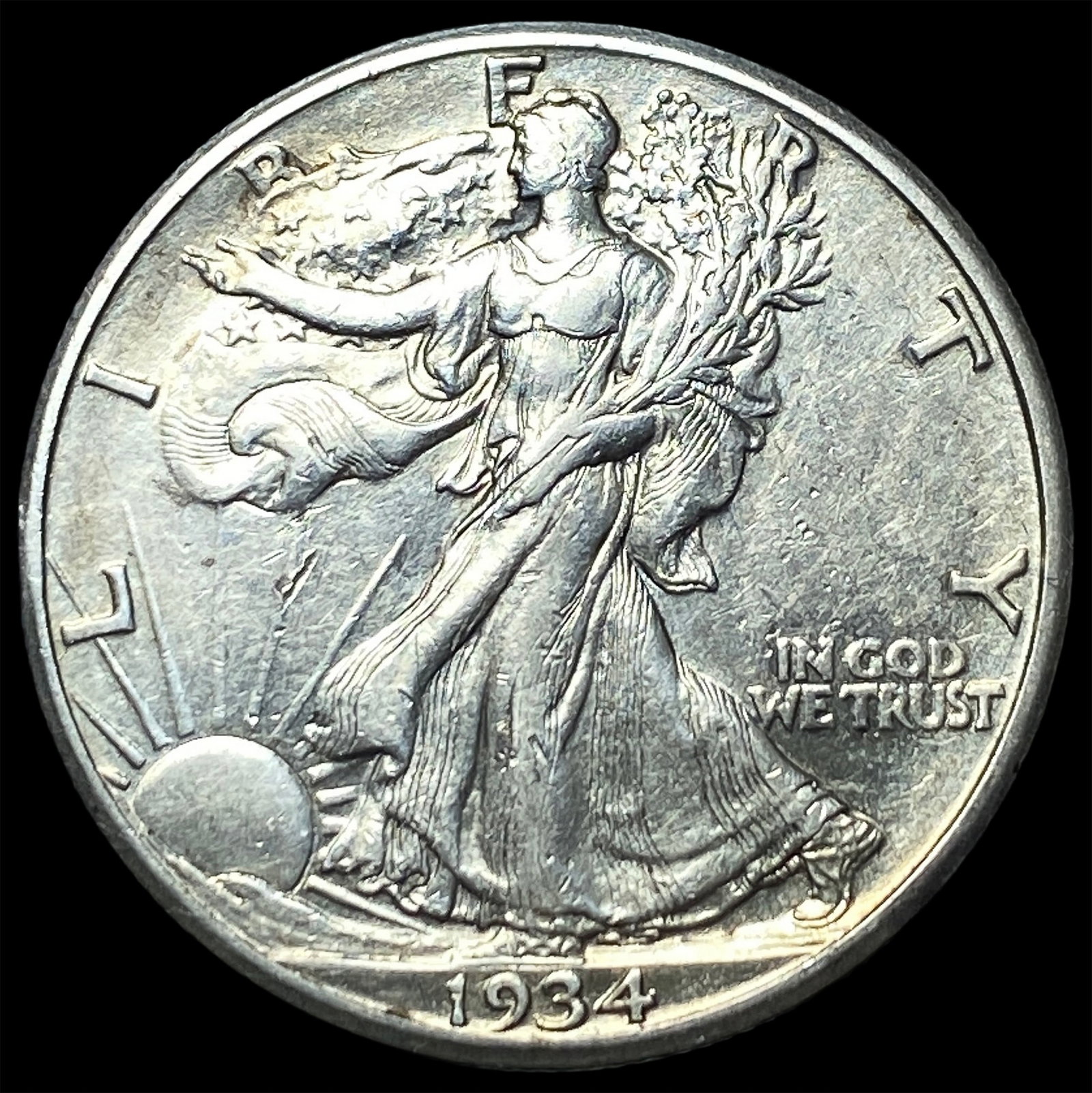 1934-S Silver Walking Liberty Half Dollar CLOSELY UNCIRCULATED: 1934-S Silver Walking Liberty Half Dollar CLOSELY UNCIRCULATED