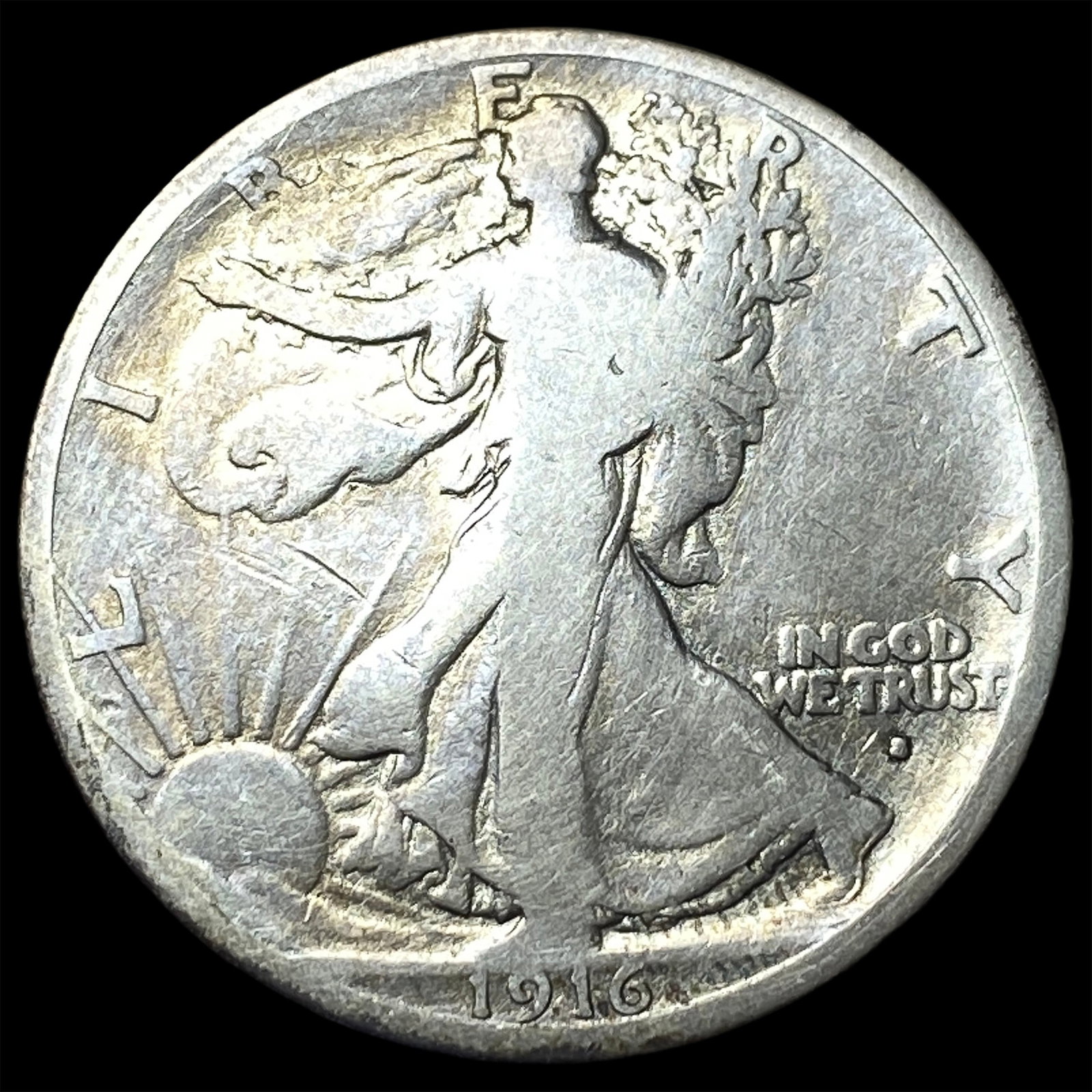 1916-D Silver Walking Liberty Half Dollar NICELY CIRCULATED: 1916-D Silver Walking Liberty Half Dollar NICELY CIRCULATED