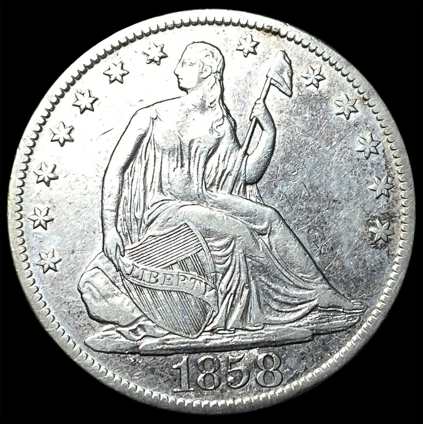 1858-O Silver Half Dollar CLOSELY UNCIRCULATED: 1858-O Silver Half Dollar CLOSELY UNCIRCULATED
