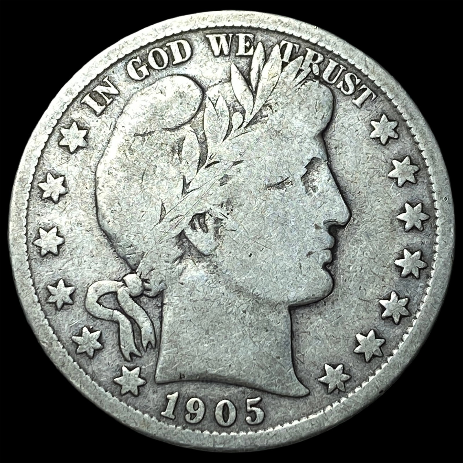 1905-S Silver Barber Half Dollar NICELY CIRCULATED: 1905-S Silver Barber Half Dollar NICELY CIRCULATED
