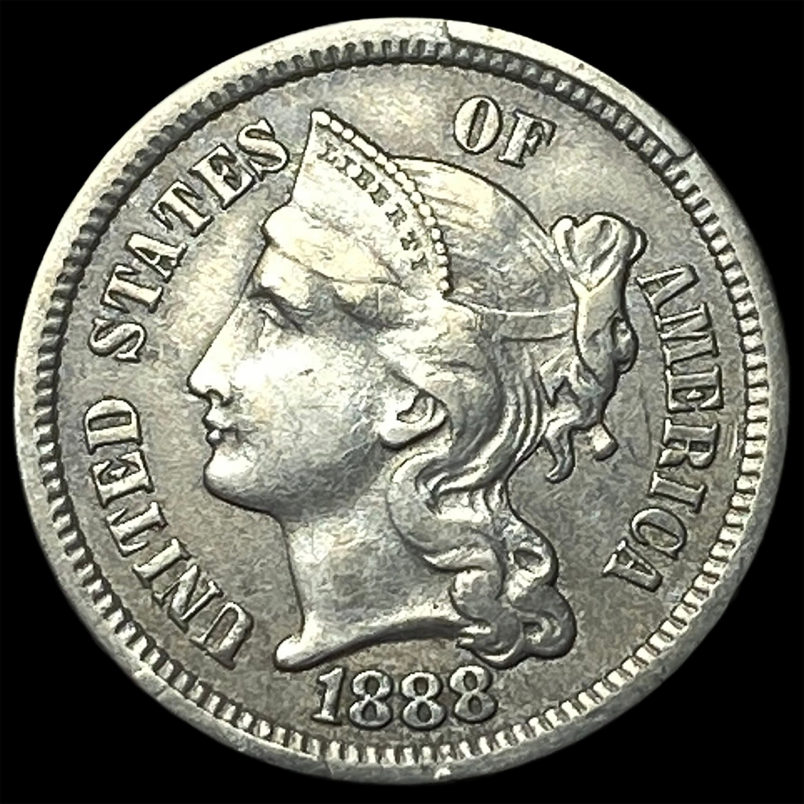 1888 Nickel Three-Cent Piece CLOSELY UNCIRCULATED: 1888 Nickel Three-Cent Piece CLOSELY UNCIRCULATED