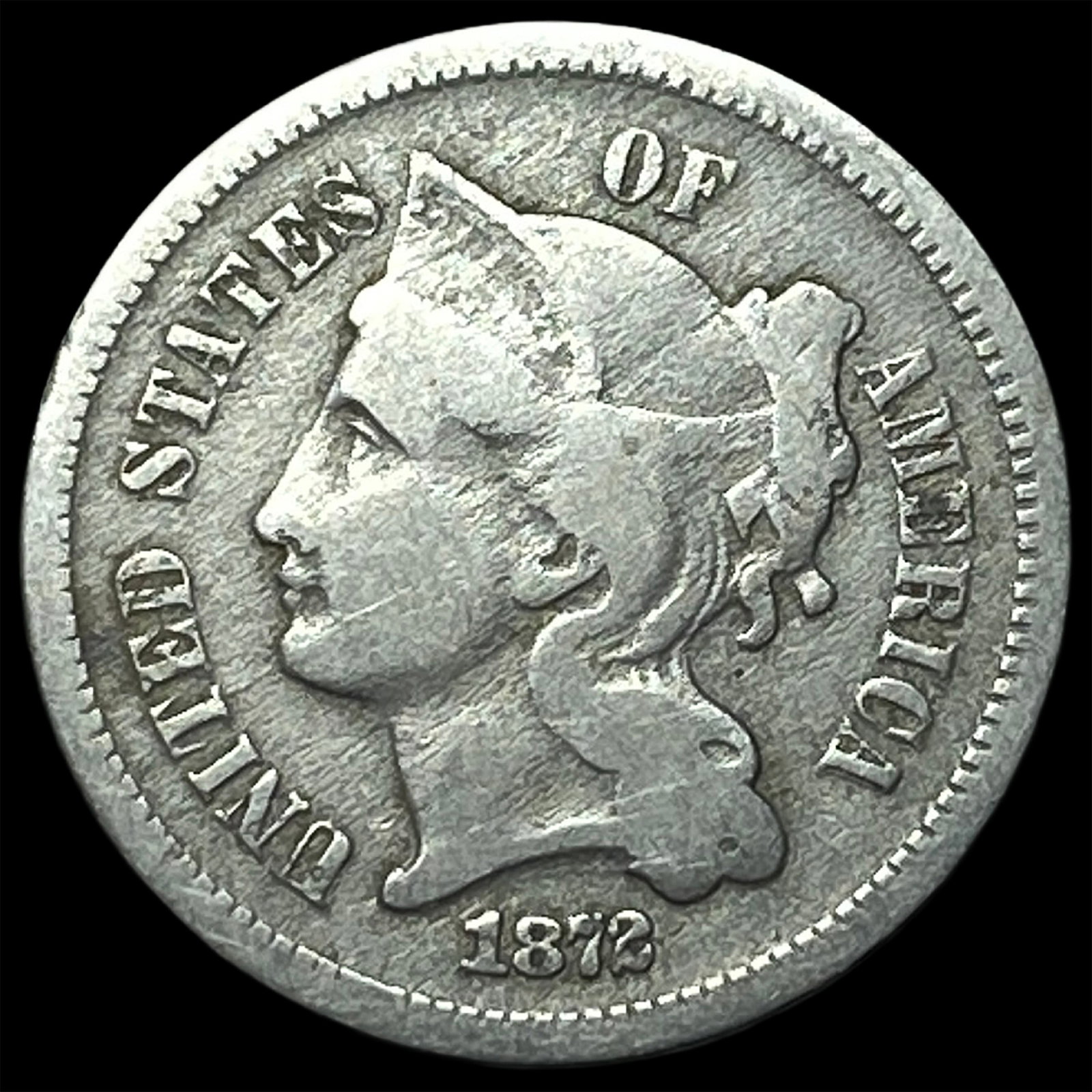 1872 Nickel Three-Cent Piece LIGHTLY CIRCULATED: 1872 Nickel Three-Cent Piece LIGHTLY CIRCULATED
