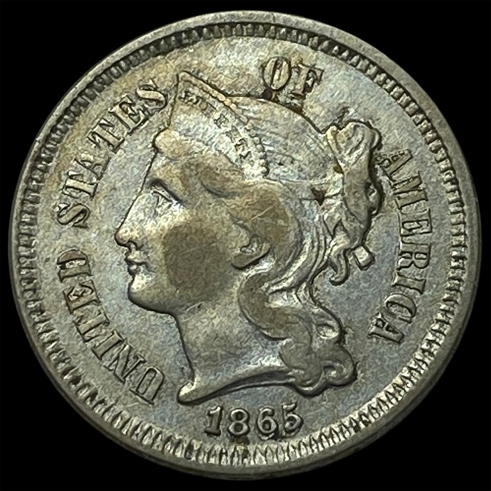 1865 Nickel Three-Cent Piece NEARLY UNCIRCULATED (1 of 2)