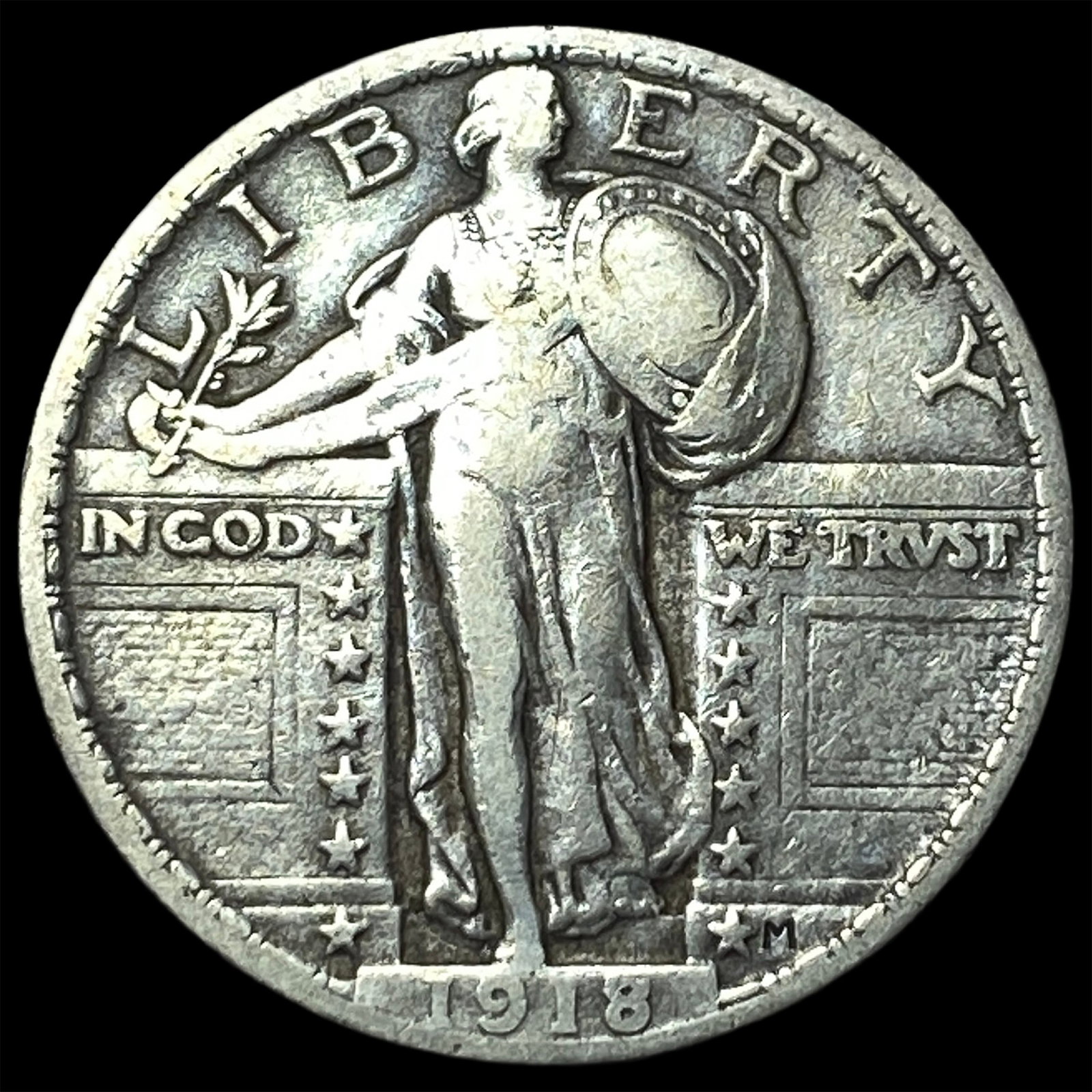 1918-S Silver Standing Liberty Quarter ABOUT UNCIRCULATED: 1918-S Silver Standing Liberty Quarter ABOUT UNCIRCULATED