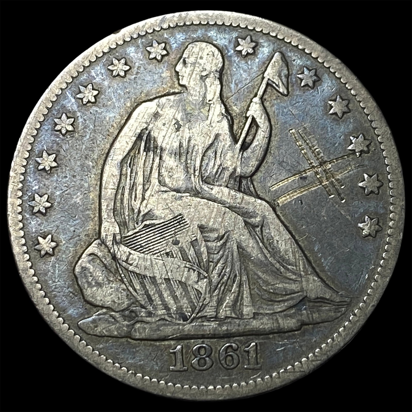 1861 Seated Liberty Half Dollar LIGHTLY CIRCULATED: 1861 Seated Liberty Half Dollar LIGHTLY CIRCULATED
