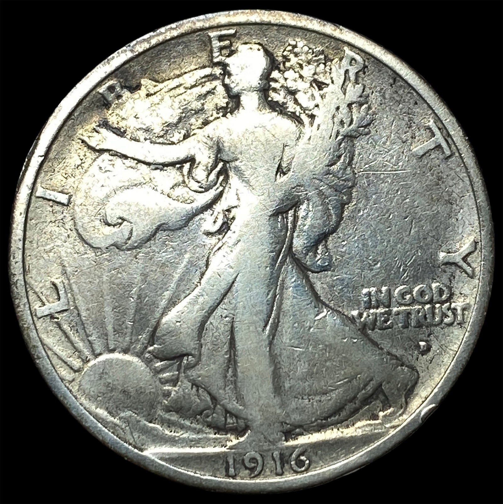 1916-D Silver Walking Liberty Half Dollar NICELY CIRCULATED: 1916-D Silver Walking Liberty Half Dollar NICELY CIRCULATED