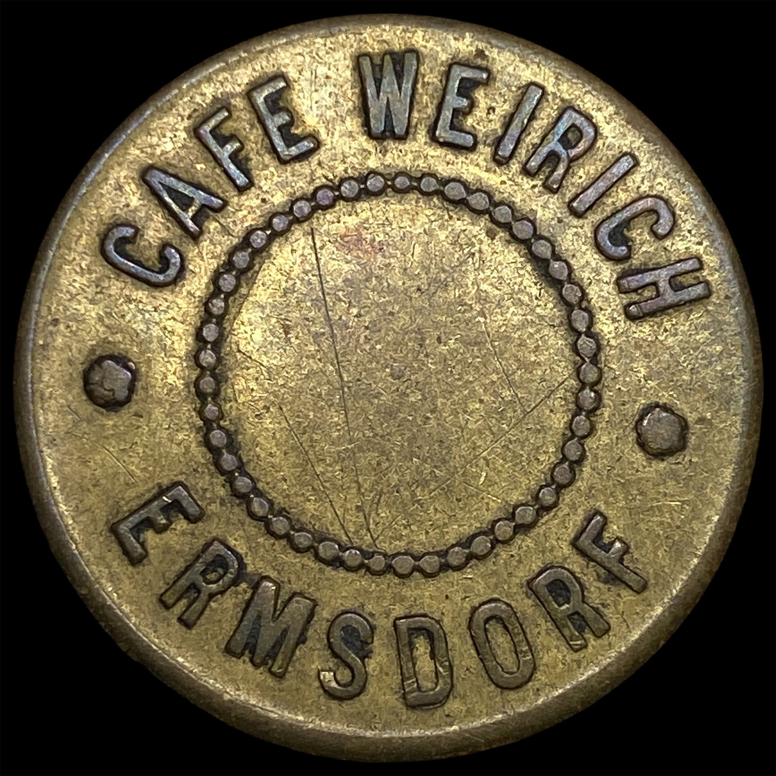 Early-Mid 20th Cent. Ermsdorf Cafe Weirich Token (1 of 2)