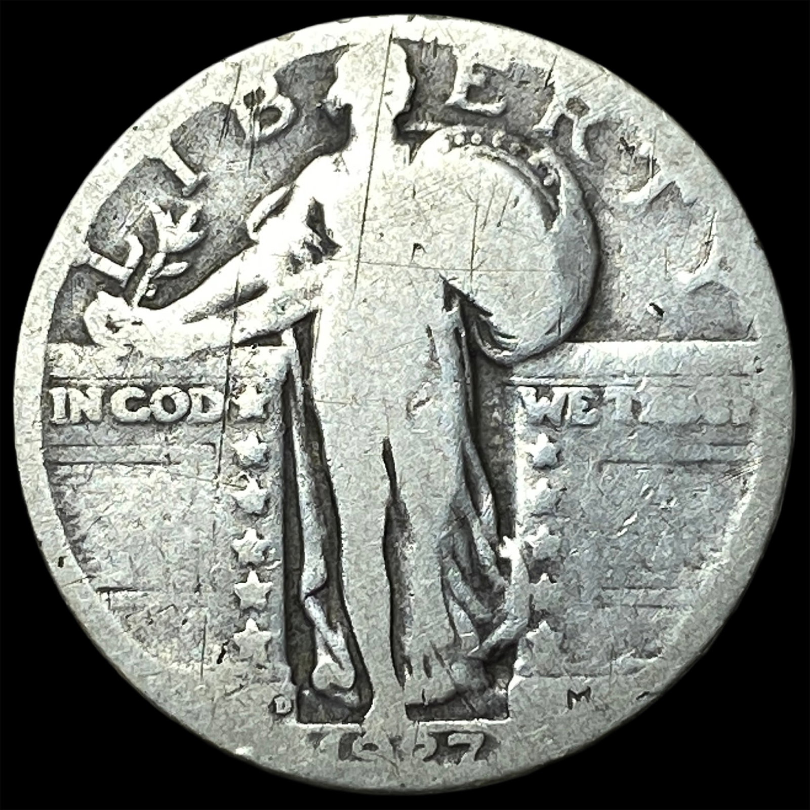 1927-D Silver Standing Liberty Quarter NICELY CIRCULATED: 1927-D Silver Standing Liberty Quarter NICELY CIRCULATED