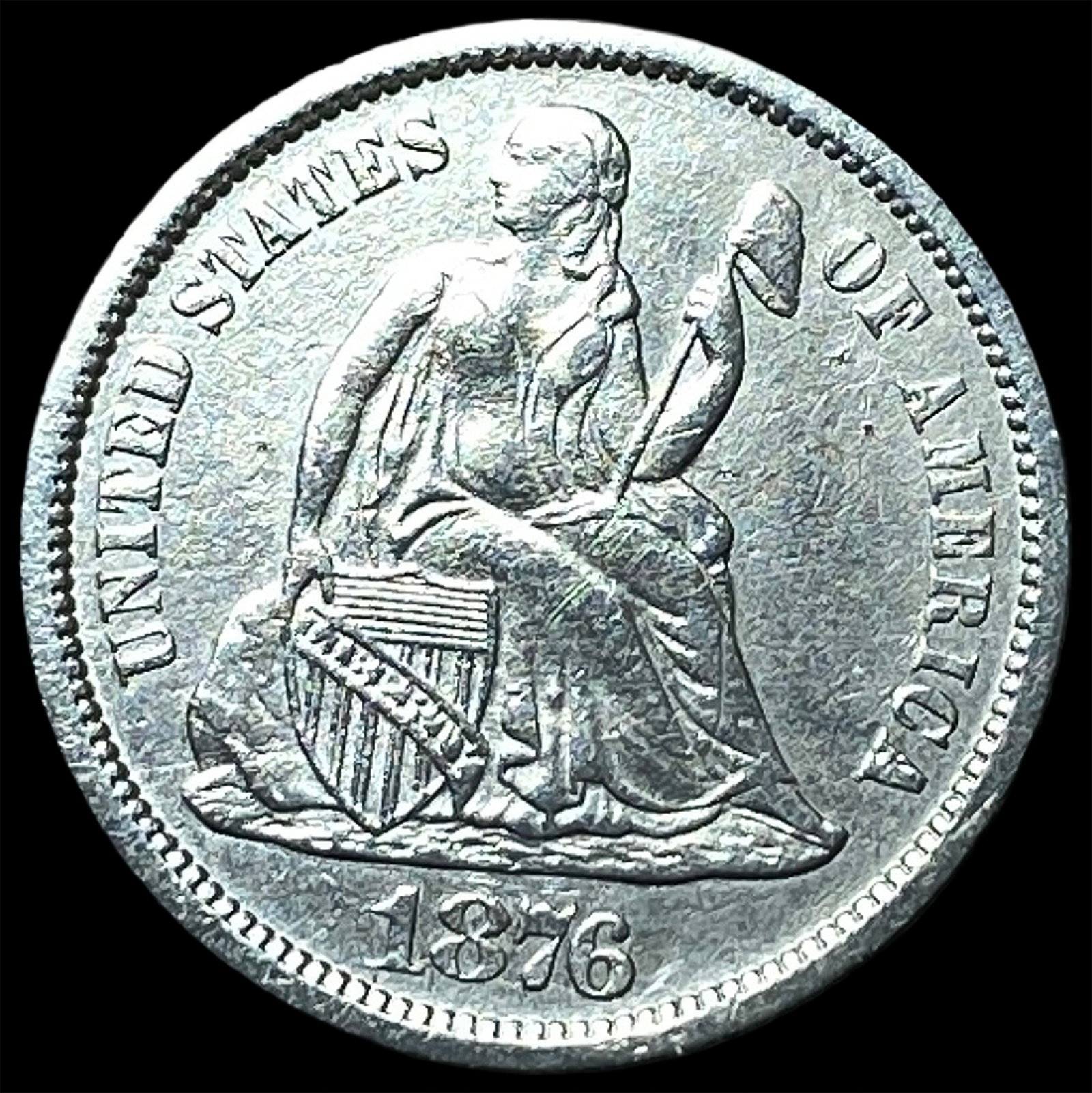 1876-CC Silver Seated Liberty Dime CLOSELY UNCIRCULATED: 1876-CC Silver Seated Liberty Dime CLOSELY UNCIRCULATED