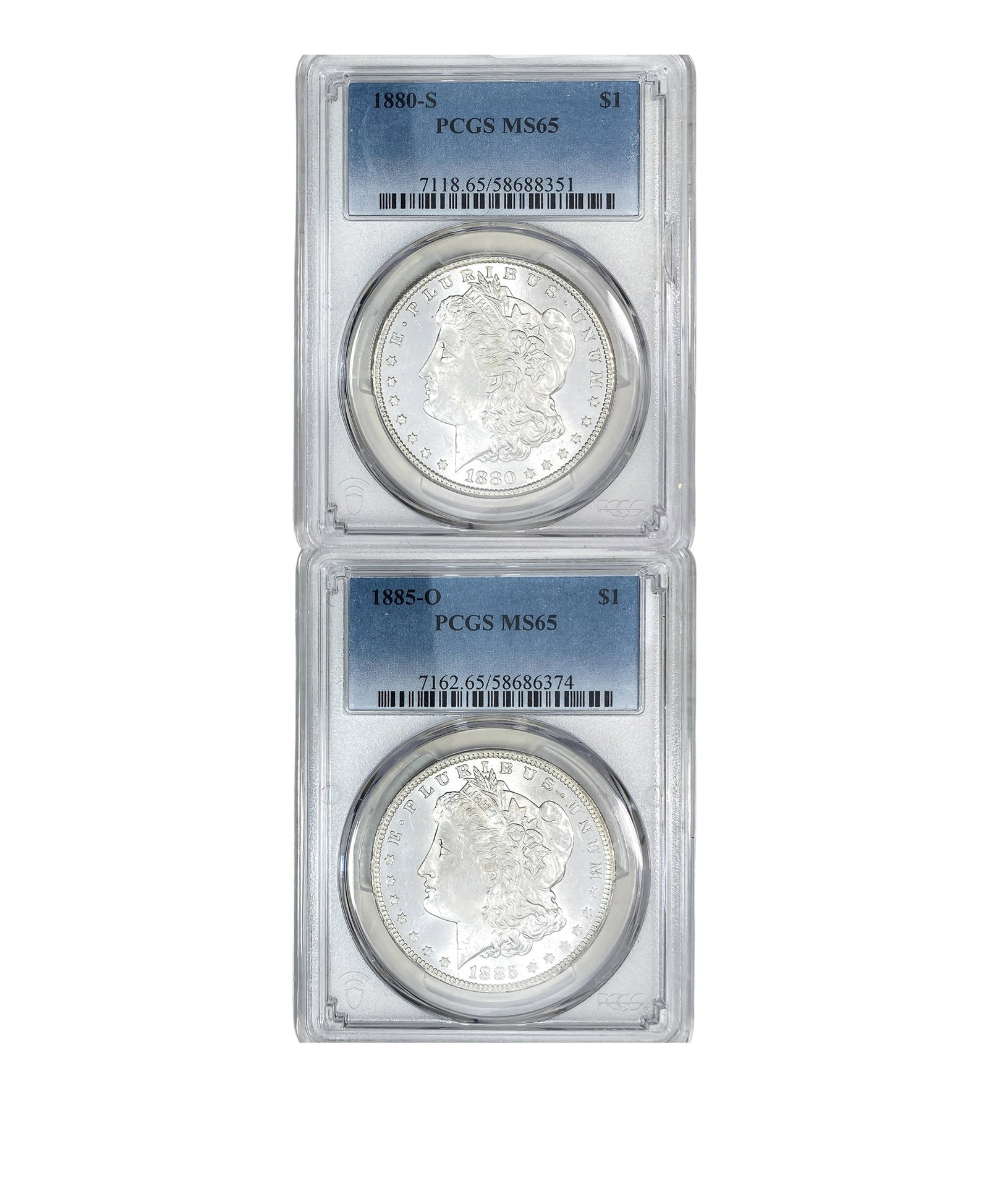 [2 Coins] 1880-1885 Morgan Silver Dollar PCGS MS65: [2 Coins] 1880-1885 Morgan Silver Dollar PCGS MS65