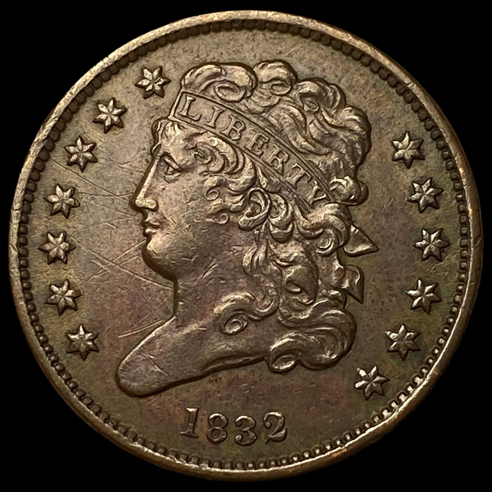 1832 Copper Half Cent CHOICE AU: 1832 Copper Half Cent CHOICE AU