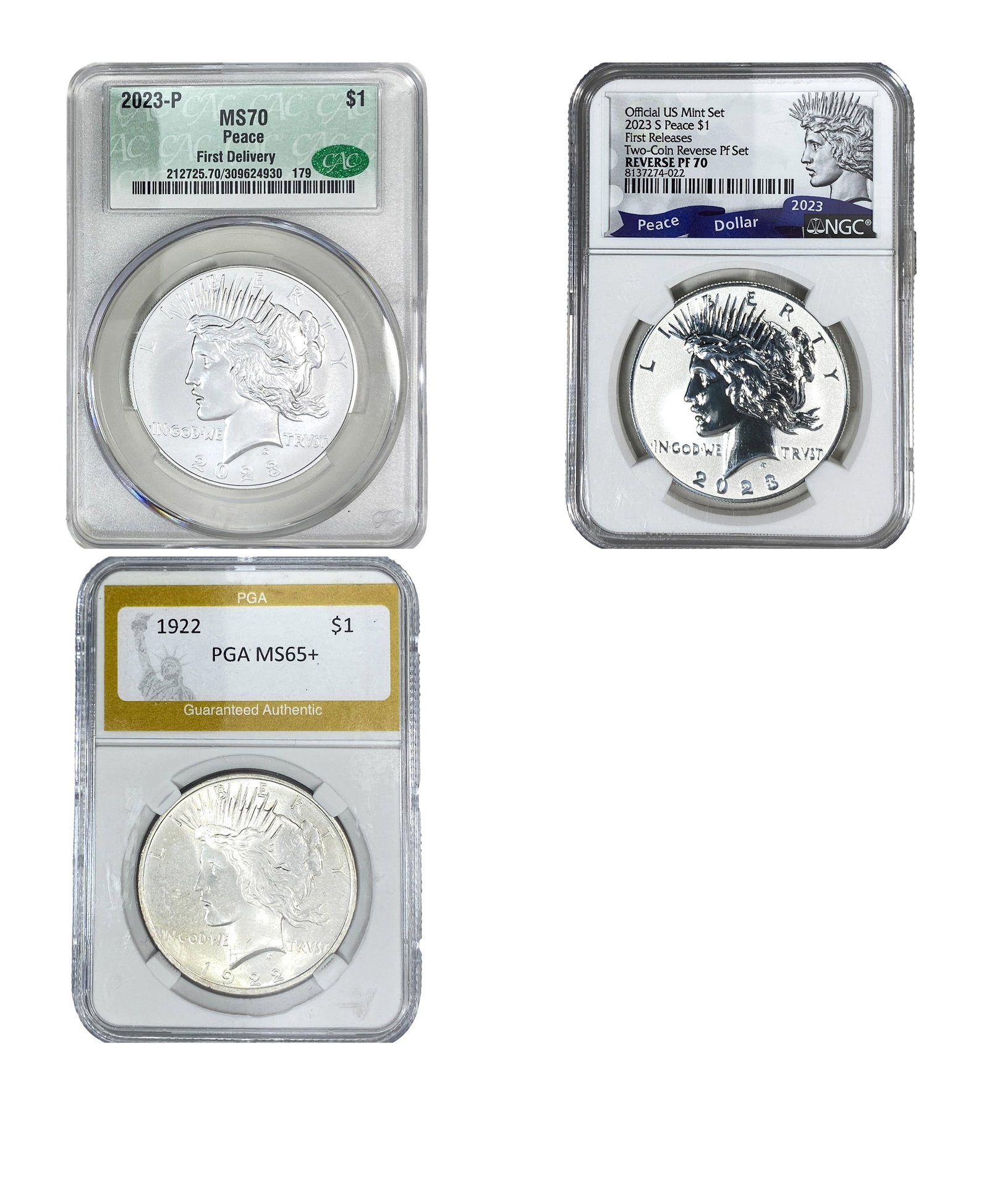 [3 Coins] 1922-2023 Silver Peace Dollar PF/MS65-70: [3 Coins] 1922-2023 Silver Peace Dollar PF/MS65-70