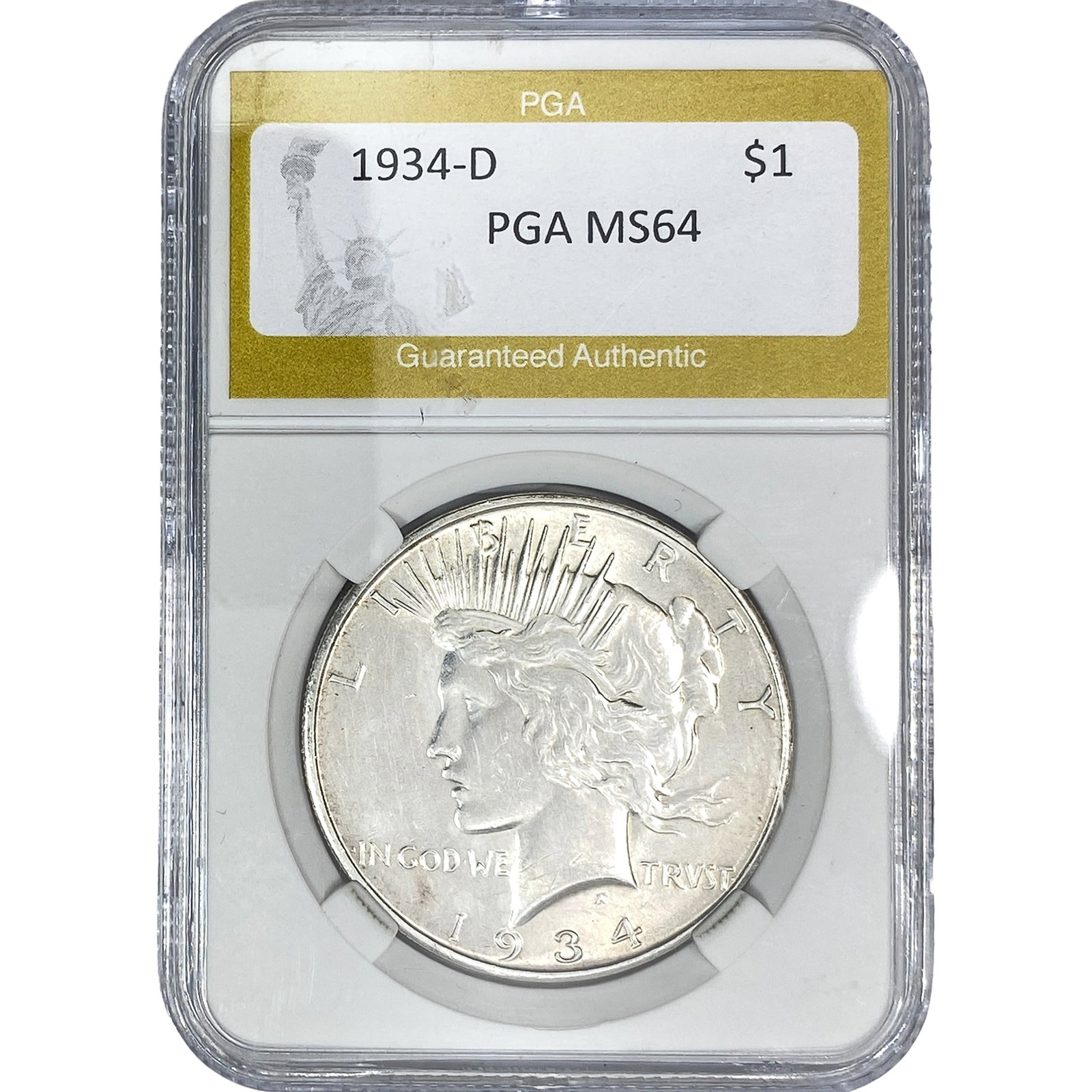 1934-D Silver Peace Dollar PGA MS64: 1934-D Silver Peace Dollar PGA MS64