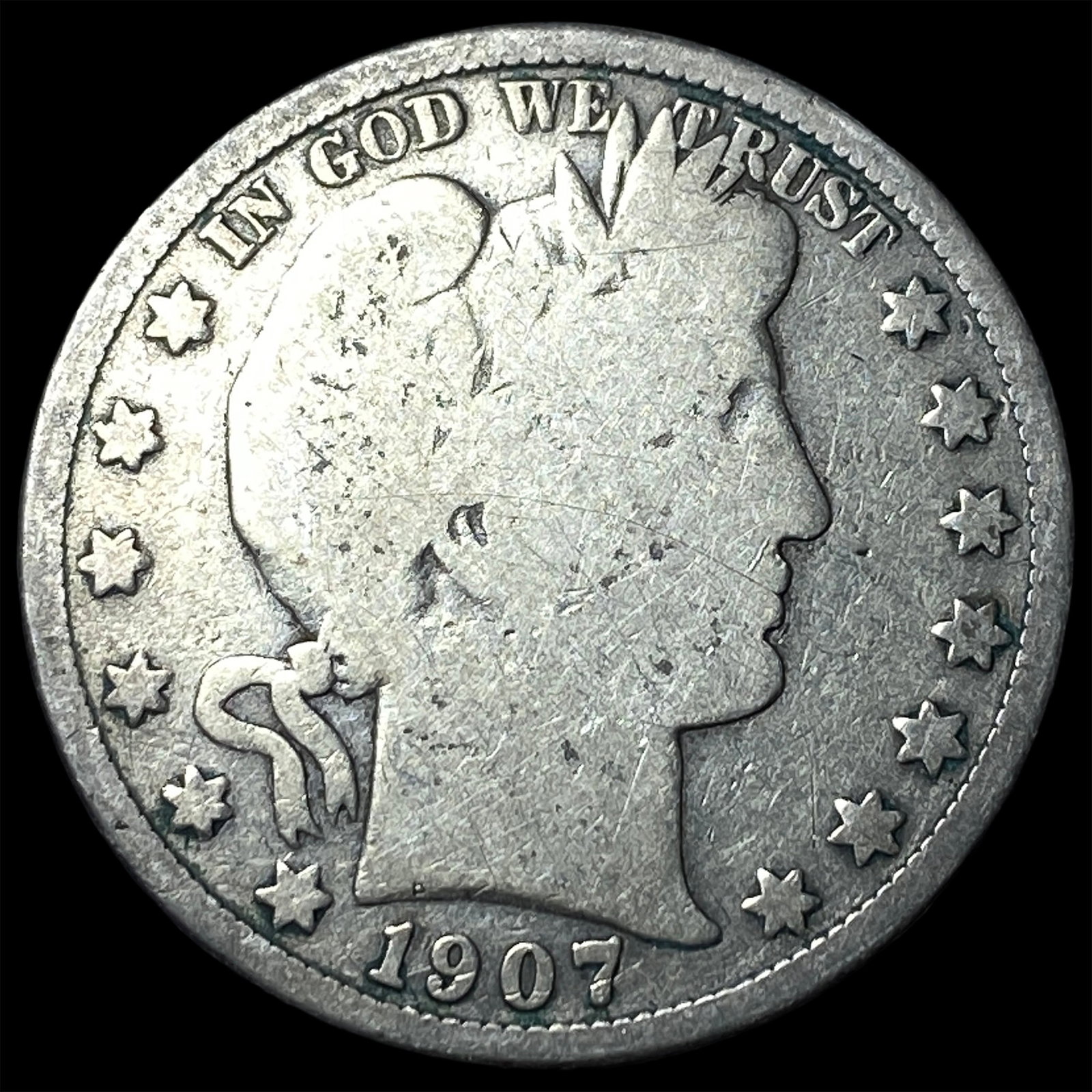 1907-S Silver Half Dollar Barber NICELY CIRCULATED: 1907-S Silver Half Dollar Barber NICELY CIRCULATED