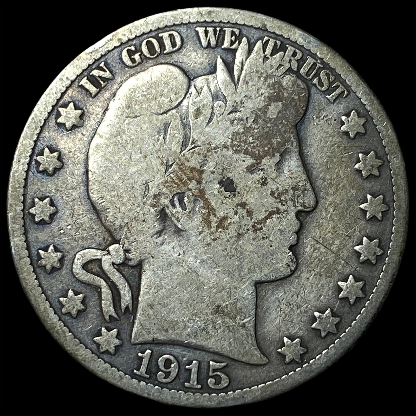 1915-S Silver Barber Half Dollar NICELY CIRCULATED: 1915-S Silver Barber Half Dollar NICELY CIRCULATED