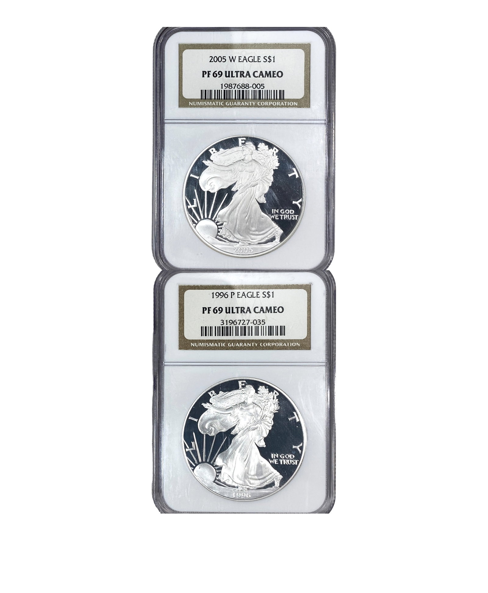 [2 Coins] 1996-2005 Silver Eagle NGC PF69 Ultra Cameo (1 of 2)