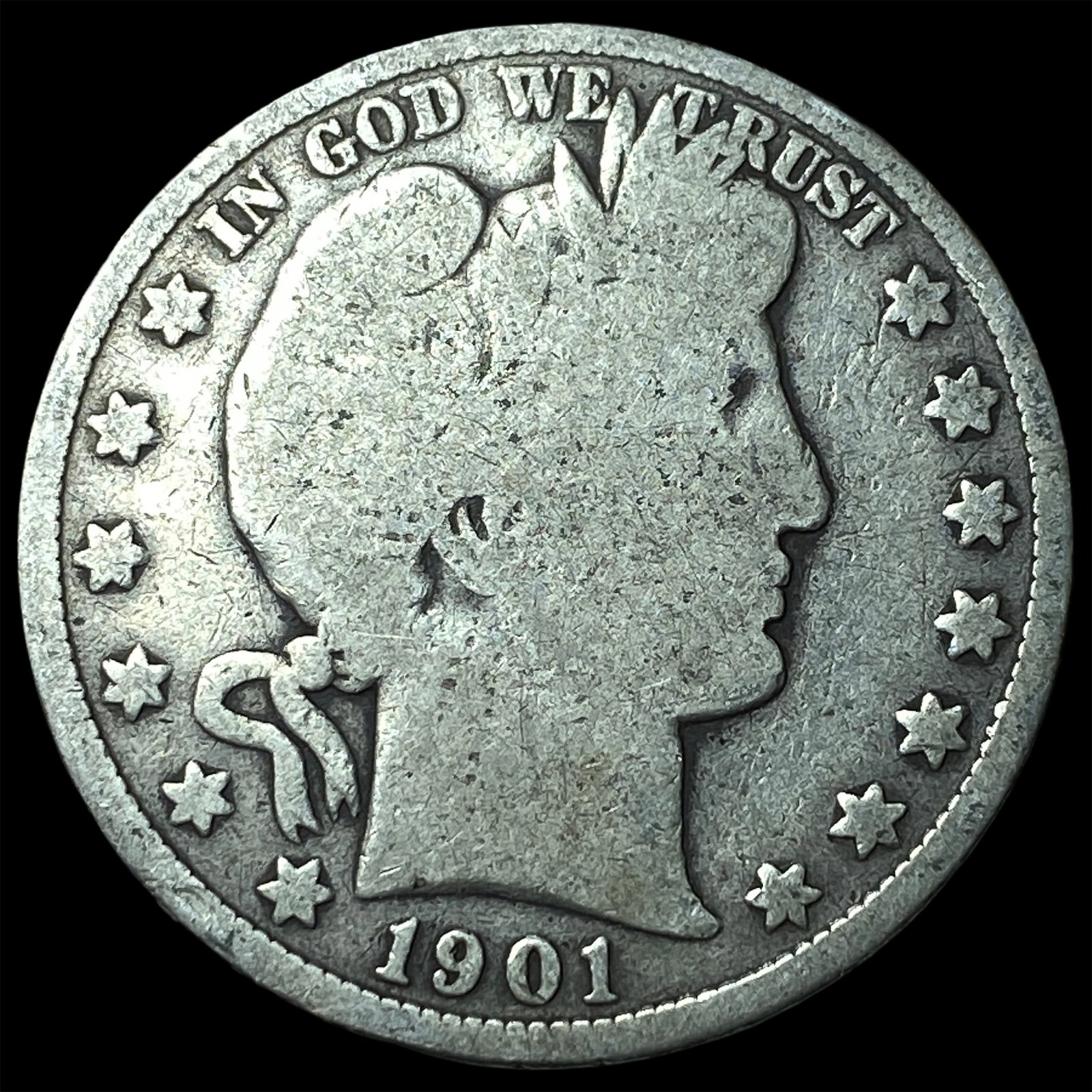 1901 Silver Barber Half Dollar NICELY CIRCULATED: 1901 Silver Barber Half Dollar NICELY CIRCULATED