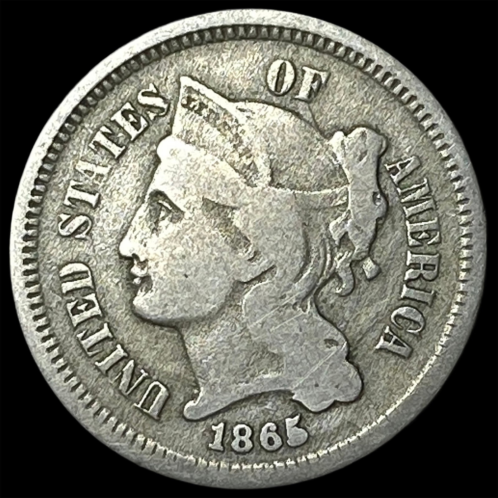 1865 Nickel Three-Cent Piece LIGHTLY CIRCULATED: 1865 Nickel Three-Cent Piece LIGHTLY CIRCULATED