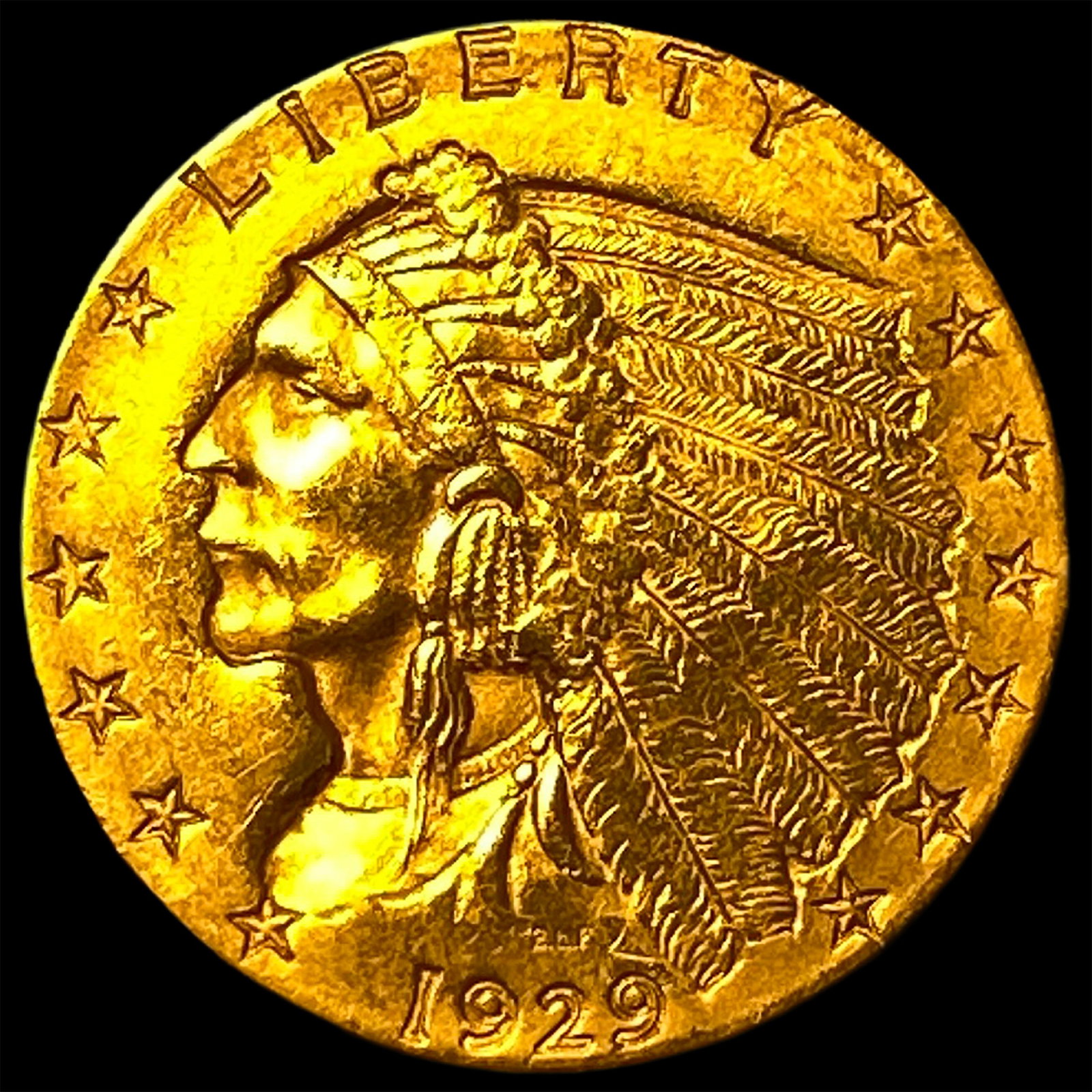 1929 Indian Head Gold $2.50 Quarter Eagle CLOSELY UNCIRCULATED: 1929 Indian Head Gold $2.50 Quarter Eagle CLOSELY UNCIRCULATED