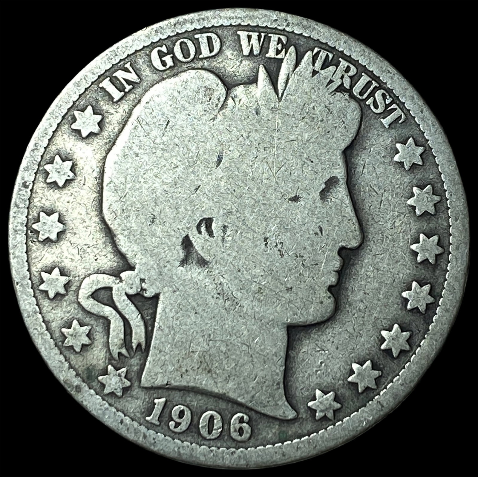 1906-D Silver Barber Half Dollar NICELY CIRCULATED: 1906-D Silver Barber Half Dollar NICELY CIRCULATED