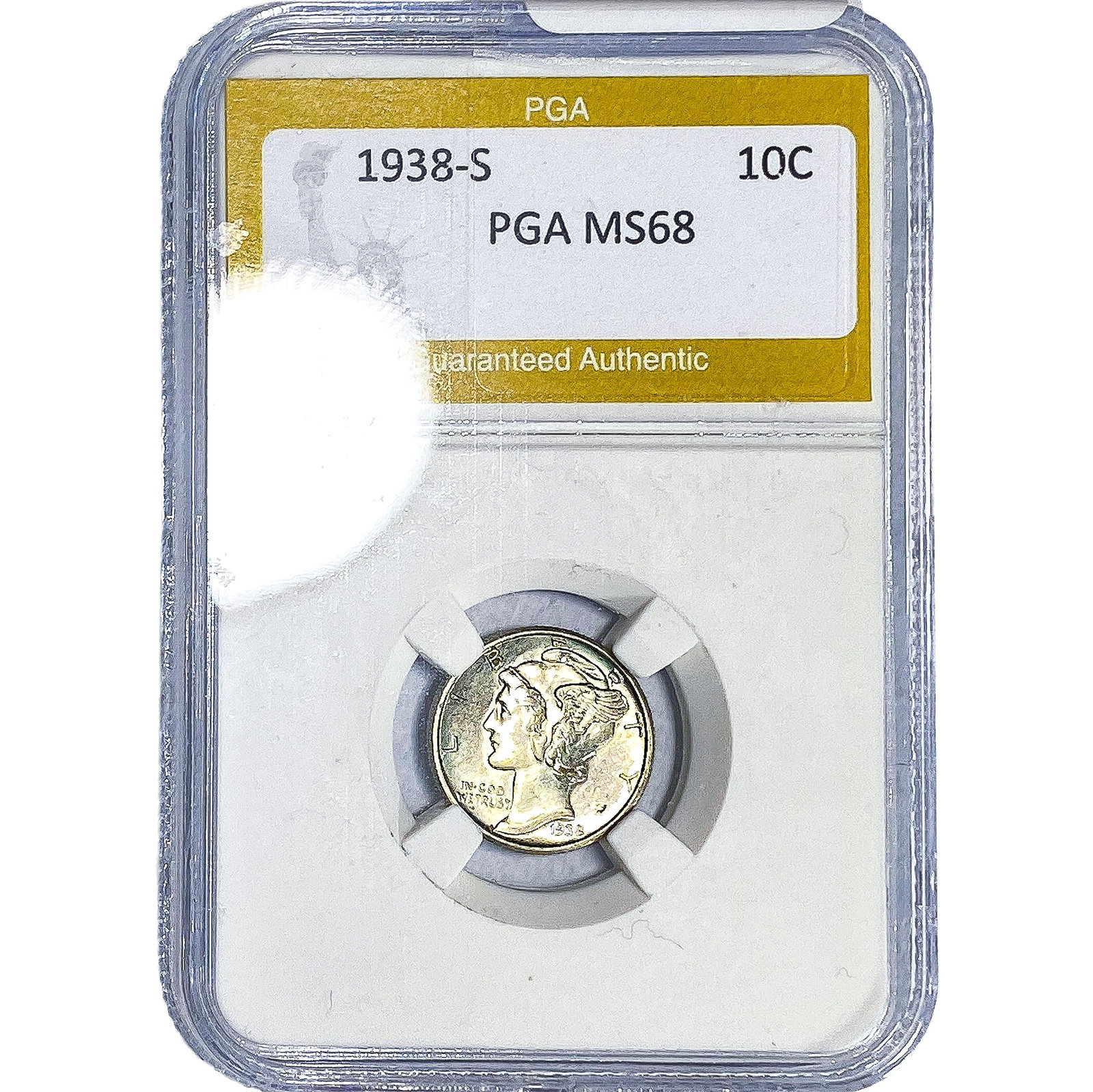 1938-S Mercury Silver Dime PGA MS68: 1938-S Mercury Silver Dime PGA MS68