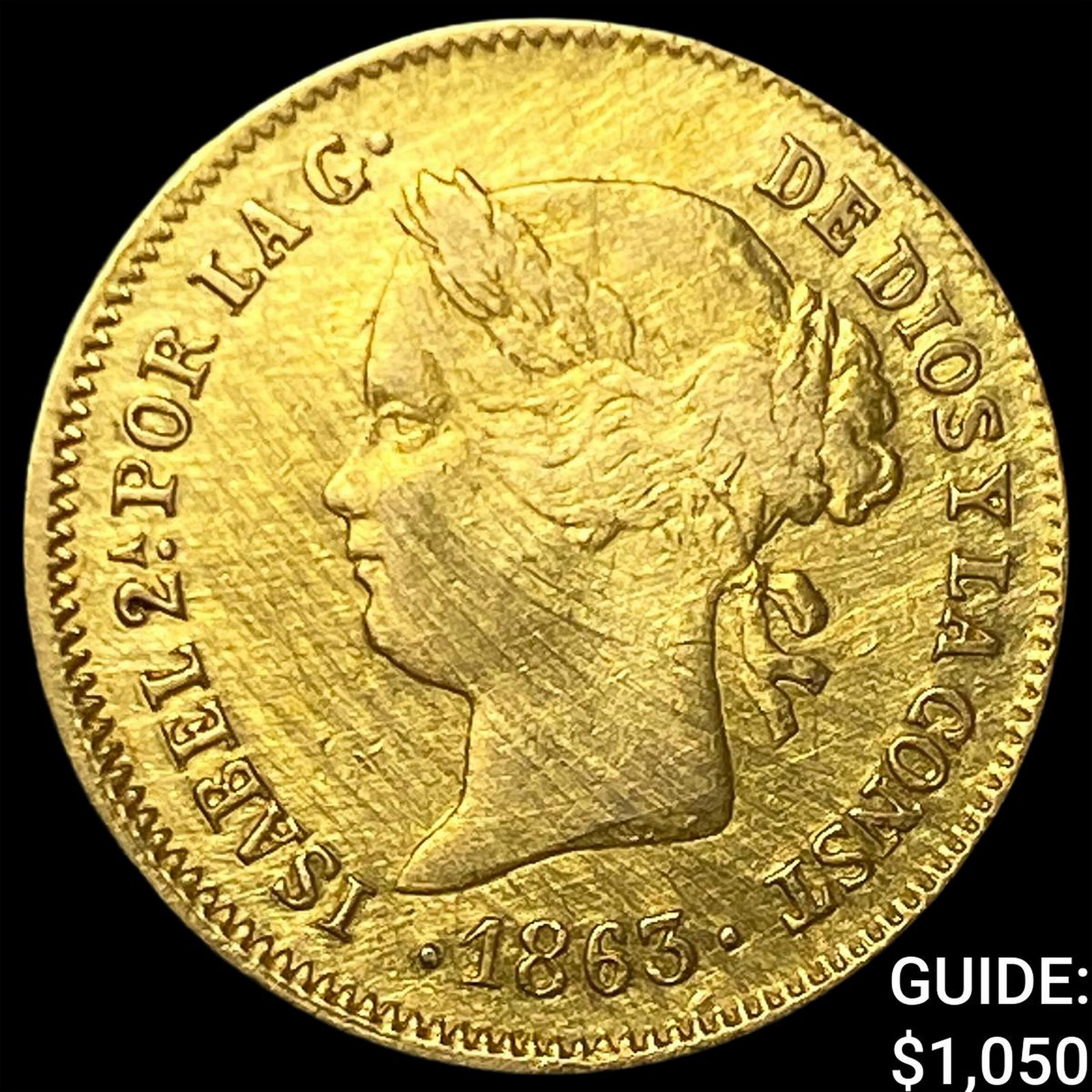 1863 Philippines Gold 1 Peso .0476 AGW: 1863 Philippines Gold 1 Peso .0476 AGW