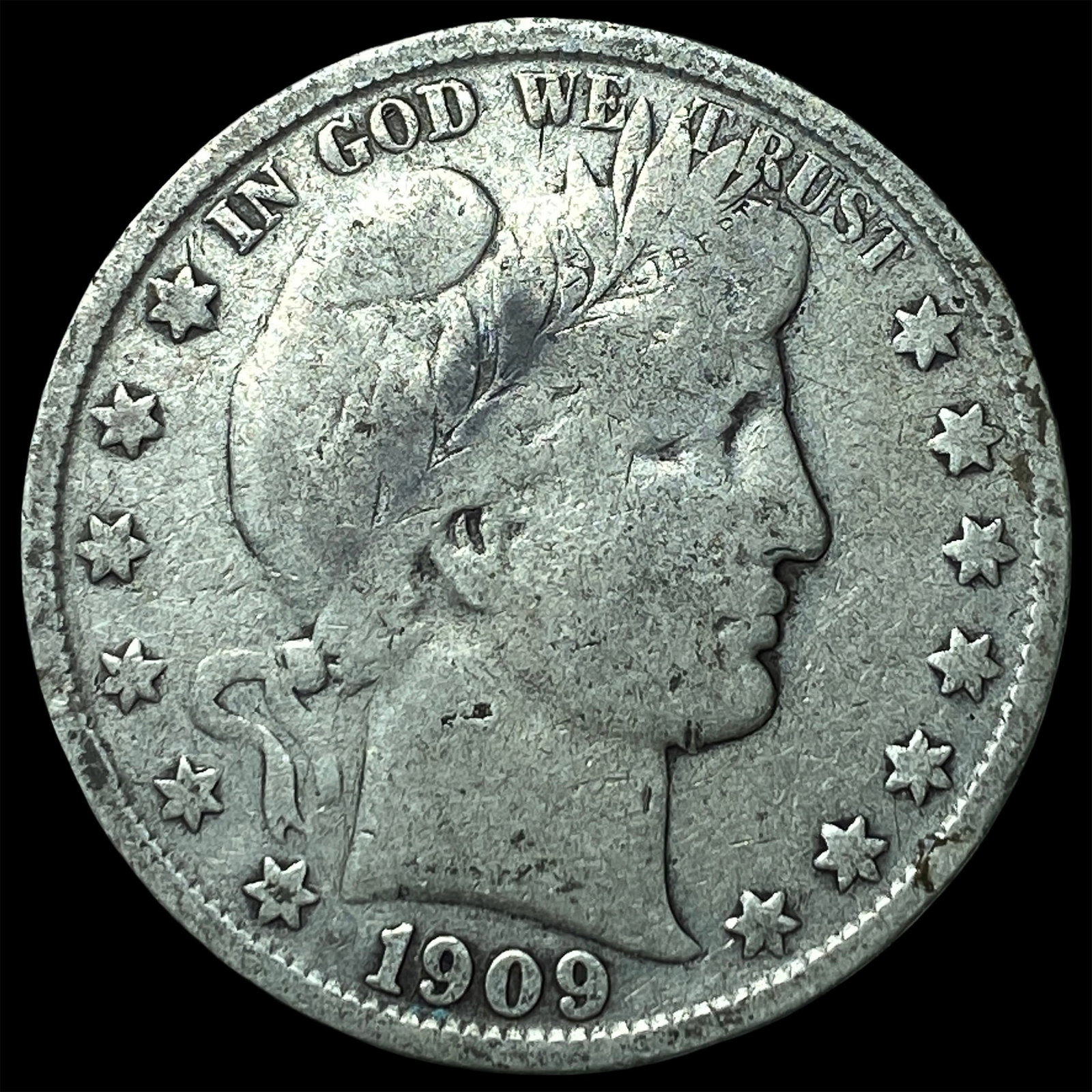 1909-S Silver Barber Half Dollar NICELY CIRCULATED: 1909-S Silver Barber Half Dollar NICELY CIRCULATED