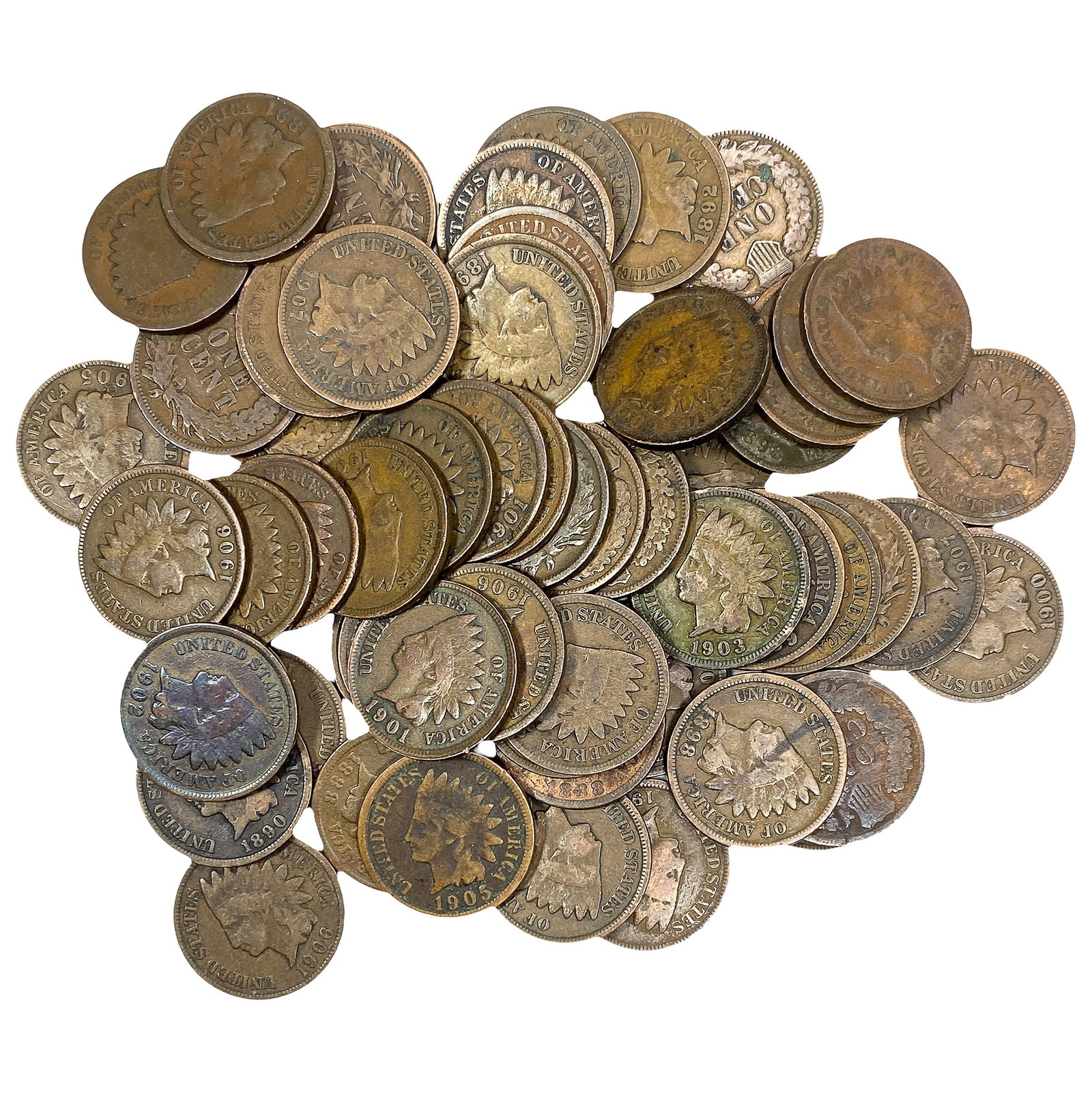 [58 Coins] 1888-1907 Roll of Indian Head 1Cs: [58 Coins] 1888-1907 Roll of Indian Head 1Cs