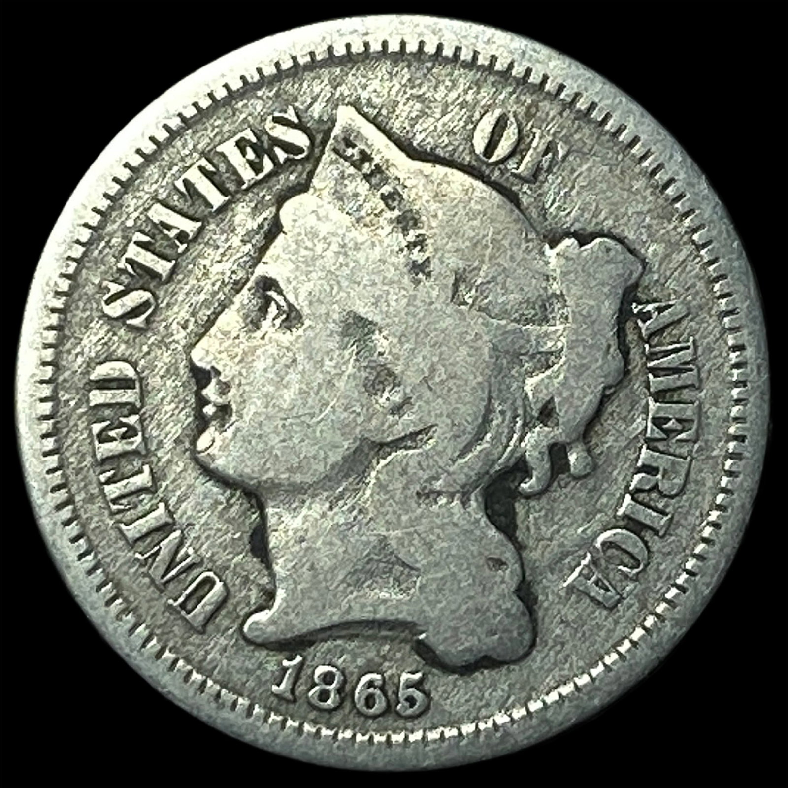 1865 Nickel Three-Cent Piece LIGHTLY CIRCULATED (1 of 2)