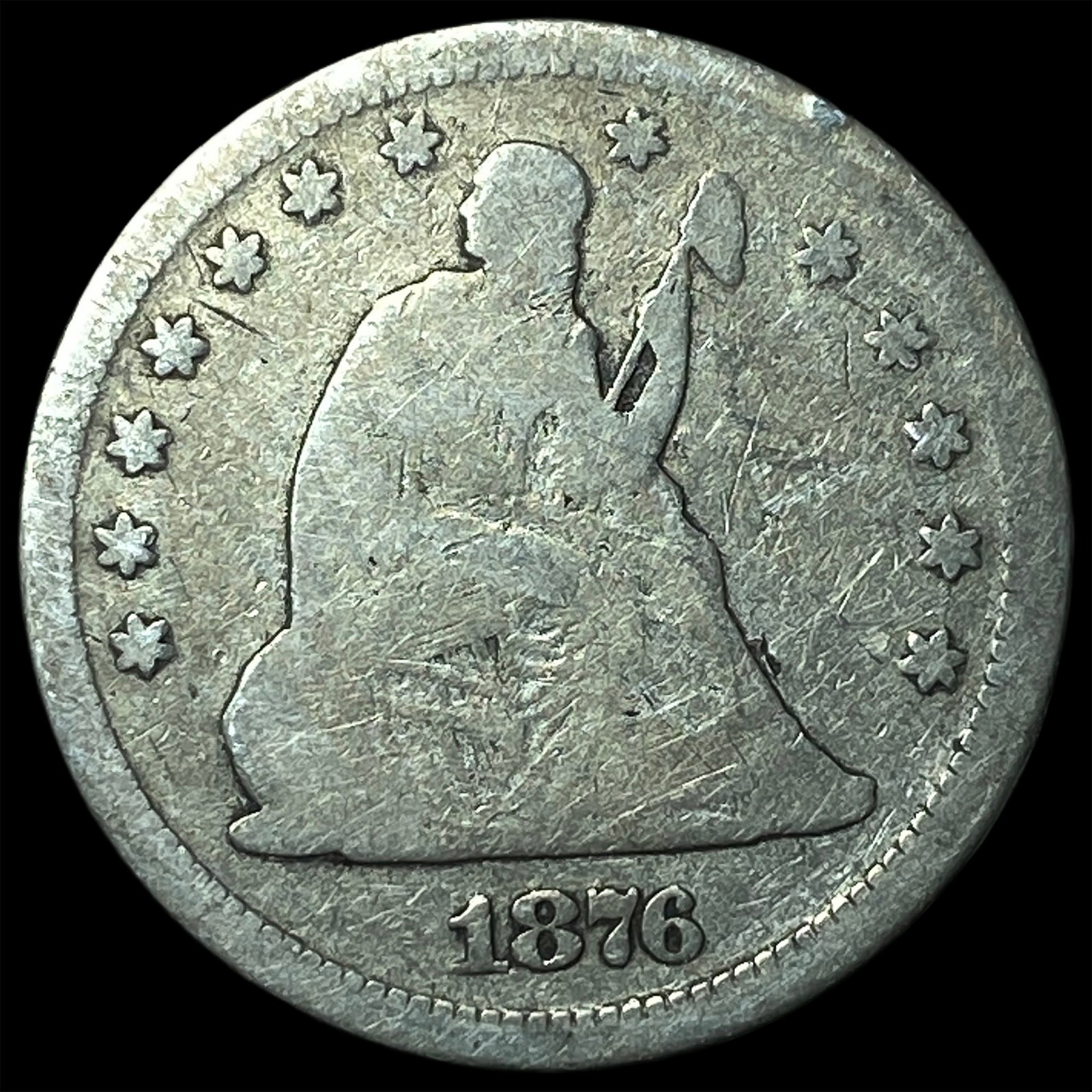 1876 Silver Quarter Dollar (Seated Liberty) NICELY CIRCULATED: 1876 Silver Quarter Dollar (Seated Liberty) NICELY CIRCULATED