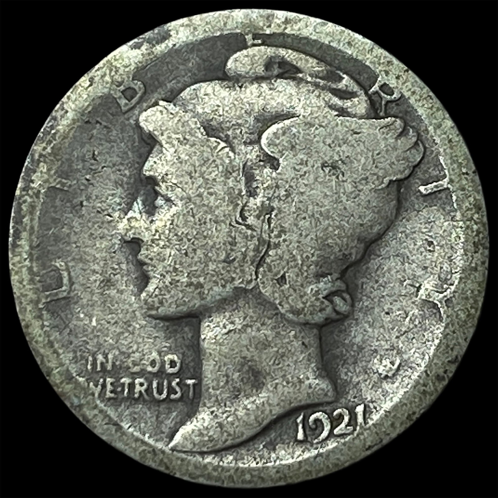 1921 Silver Mercury Dime NICELY CIRCULATED: 1921 Silver Mercury Dime NICELY CIRCULATED