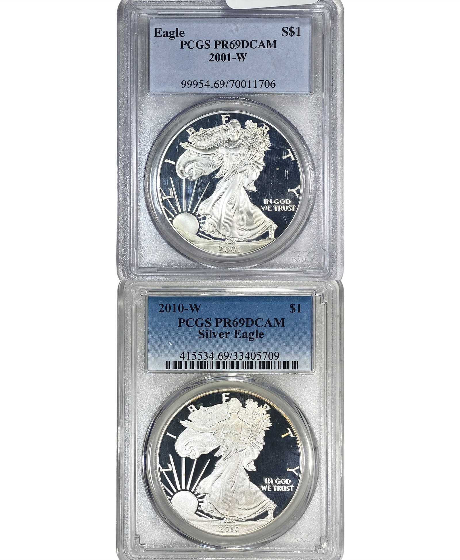 [2 Coins] 2001-2010 Silver Eagle PCGS PR69 DCAM (1 of 2)