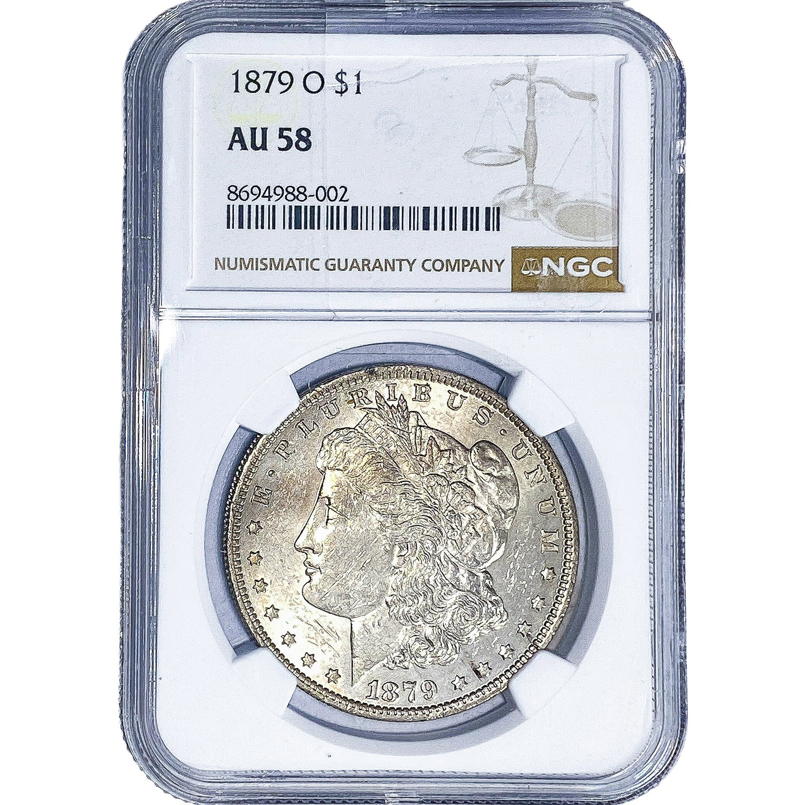 1879-O Morgan Silver Dollar NGC AU58: 1879-O Morgan Silver Dollar NGC AU58
