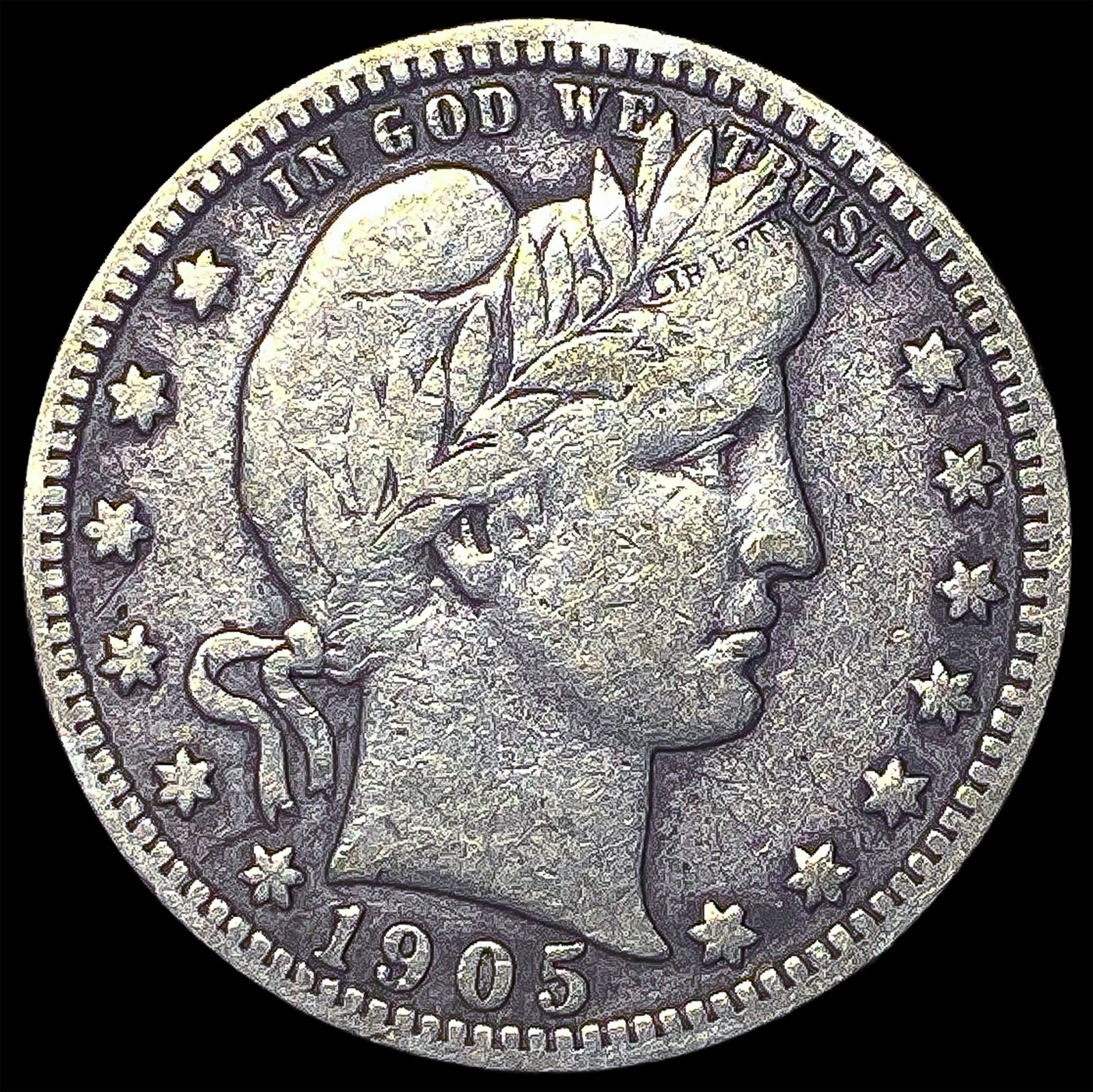1905-S Silver Barber Quarter NEARLY UNCIRCULATED: 1905-S Silver Barber Quarter NEARLY UNCIRCULATED