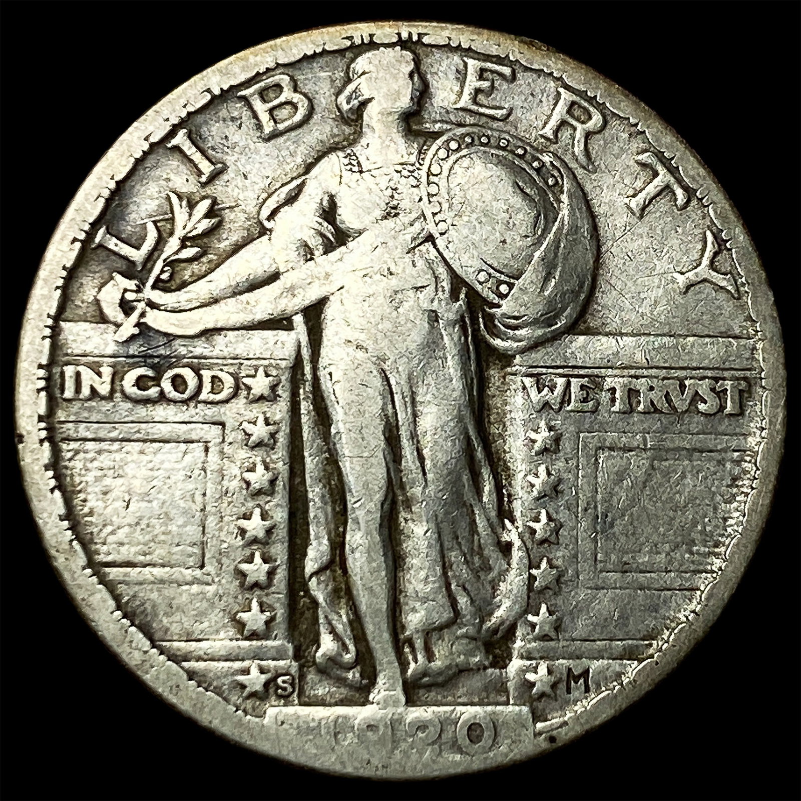 1920-S Silver Standing Liberty Quarter LIGHTLY CIRCULATED: 1920-S Silver Standing Liberty Quarter LIGHTLY CIRCULATED