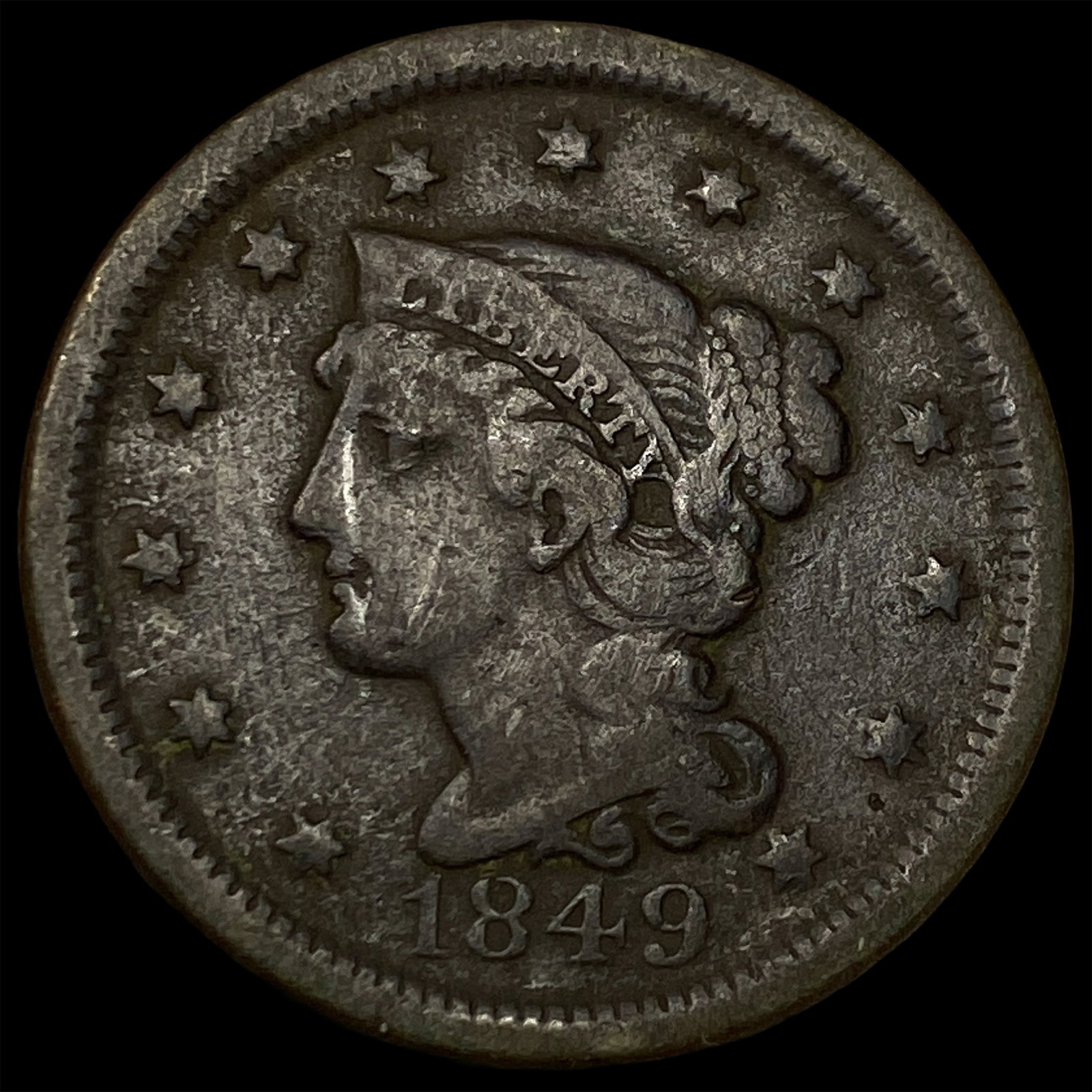 1849 Braided Hair Large Cent LIGHTLY CIRCULATED: 1849 Braided Hair Large Cent LIGHTLY CIRCULATED