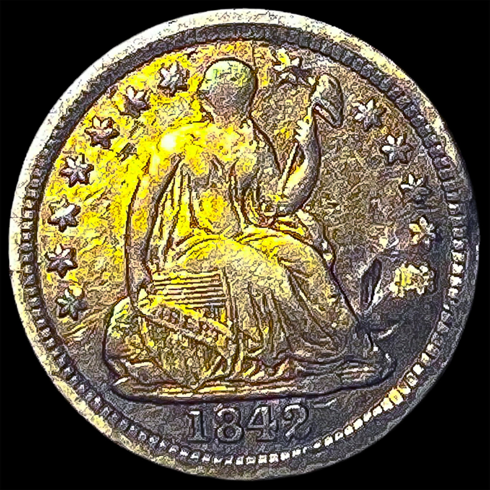 1842-O Silver Seated Liberty Half Dime NEARLY UNCIRCULATED: 1842-O Silver Seated Liberty Half Dime NEARLY UNCIRCULATED