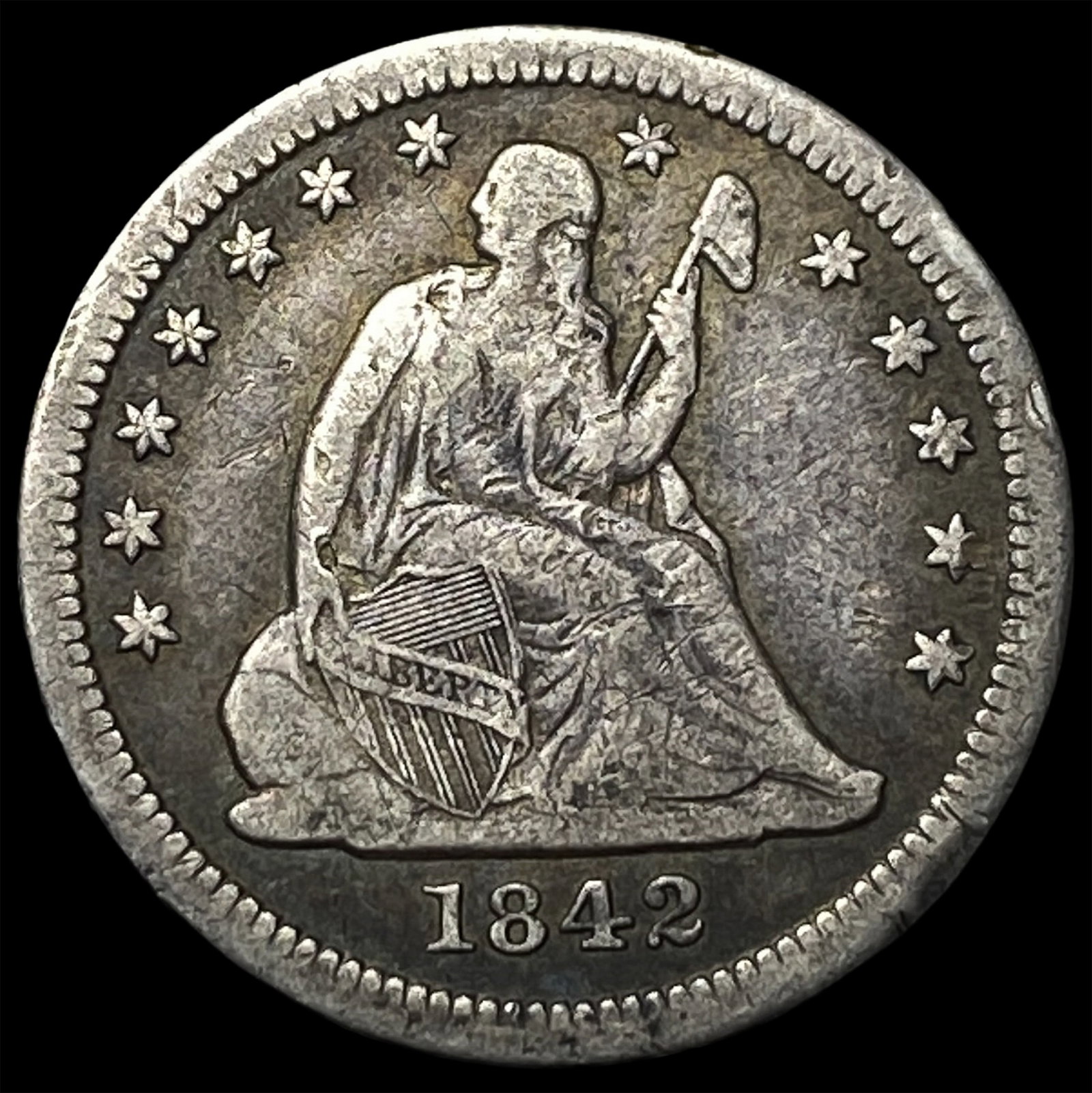 1842-O Silver Seated Liberty Quarter LIGHTLY CIRCULATED: 1842-O Silver Seated Liberty Quarter LIGHTLY CIRCULATED