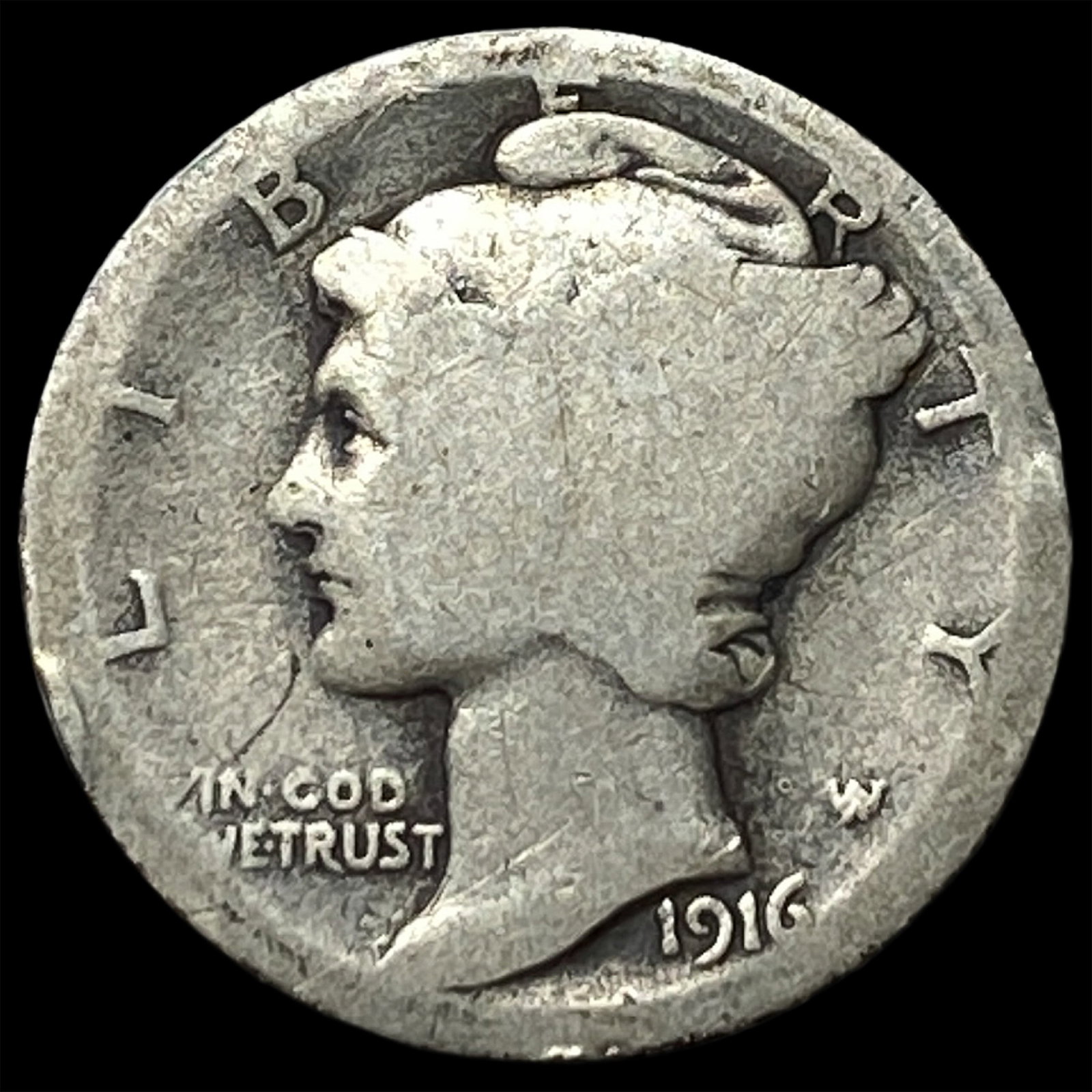 1916-D Silver Mercury Dime NICELY CIRCULATED: 1916-D Silver Mercury Dime NICELY CIRCULATED